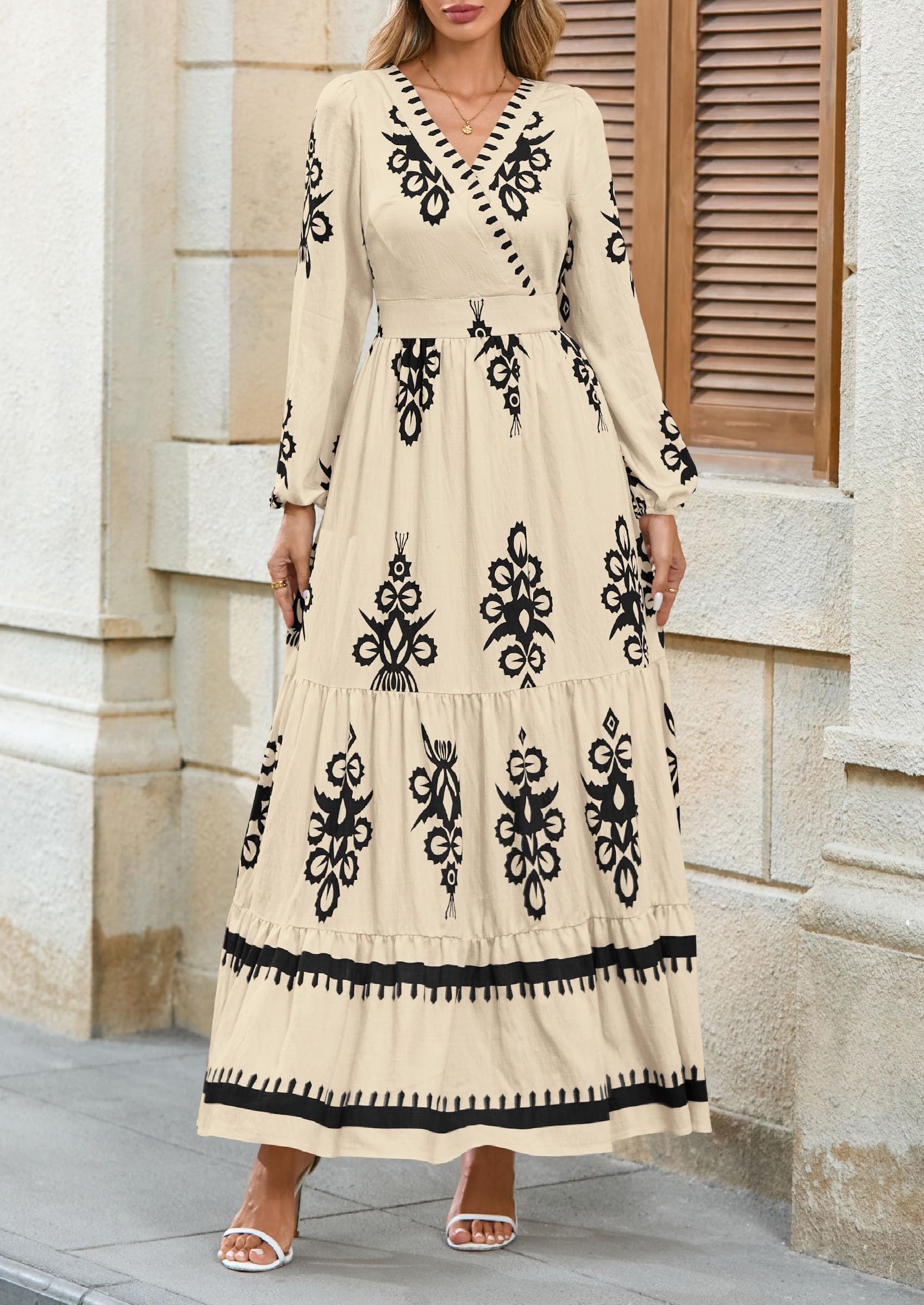 Women's Long Sleeve Floral Boho Maxi Wedding Guest Dress