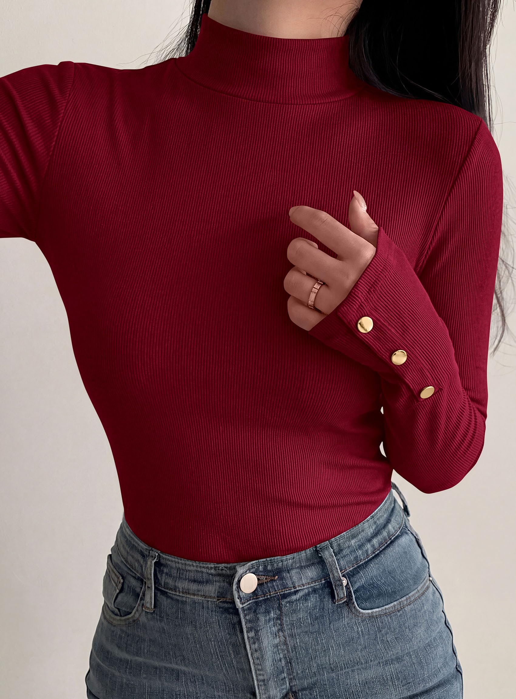 Women's Long Sleeve Shirts Fall Going Out Tops,Burgundy,XS