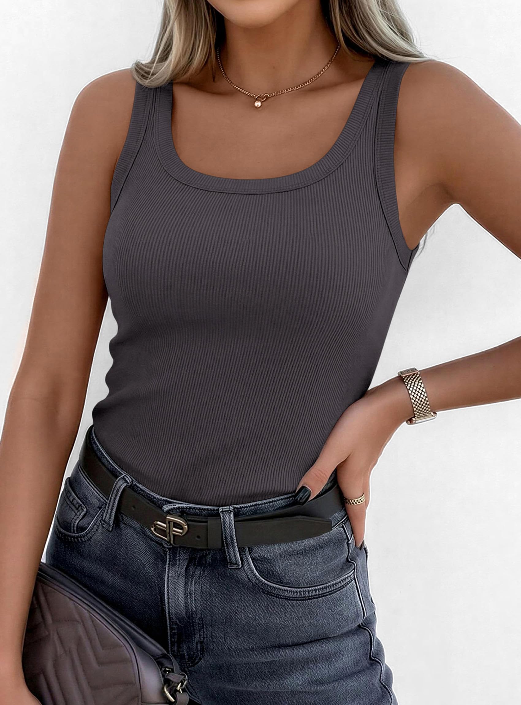 Tank Tops for Women Summer Sleeveless Tops,Dark Grey,XS
