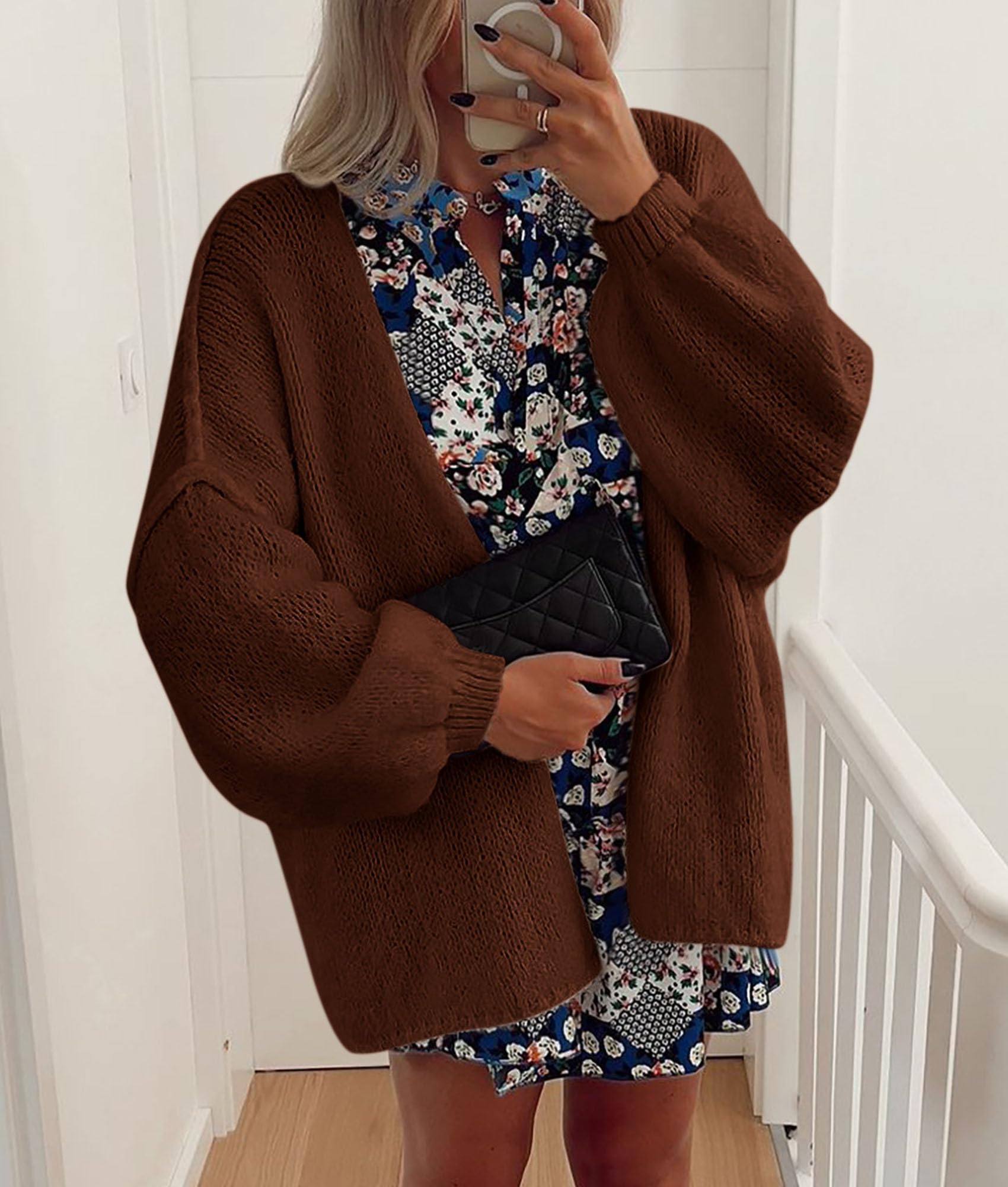 Womens Open Front Oversized Cardigan Sweaters,Caramel,XS