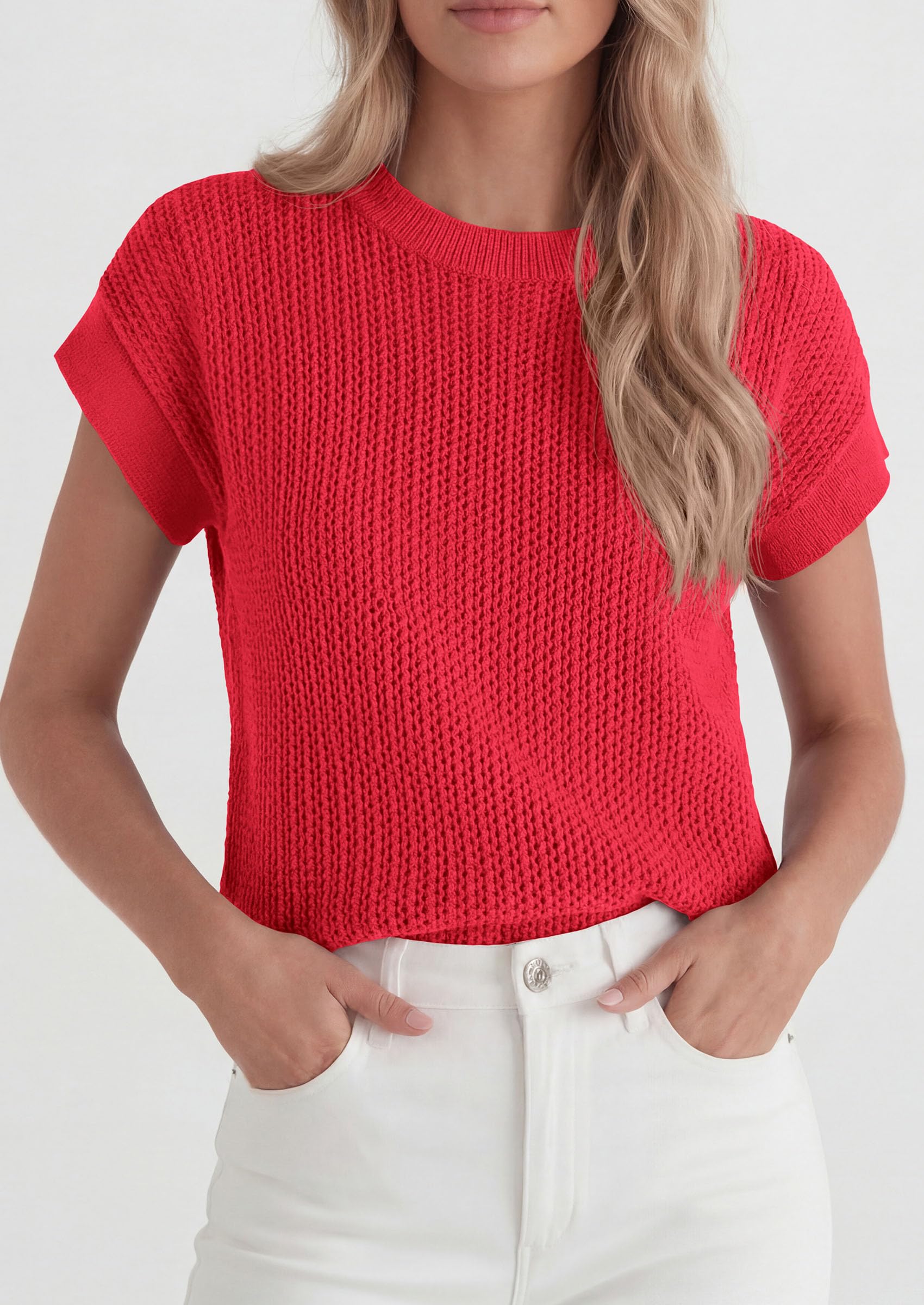 Women's Summer Sweater Vest Crochet Tops (Red,S)