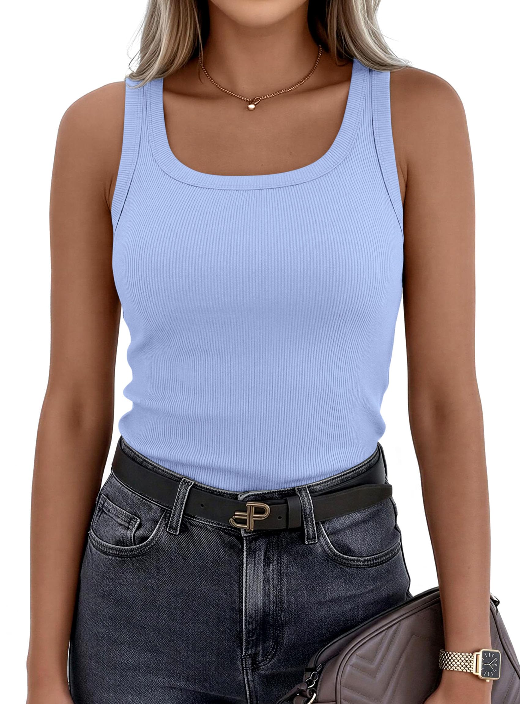 Tank Tops for Women Summer Sleeveless Tops,Light Blue,XS