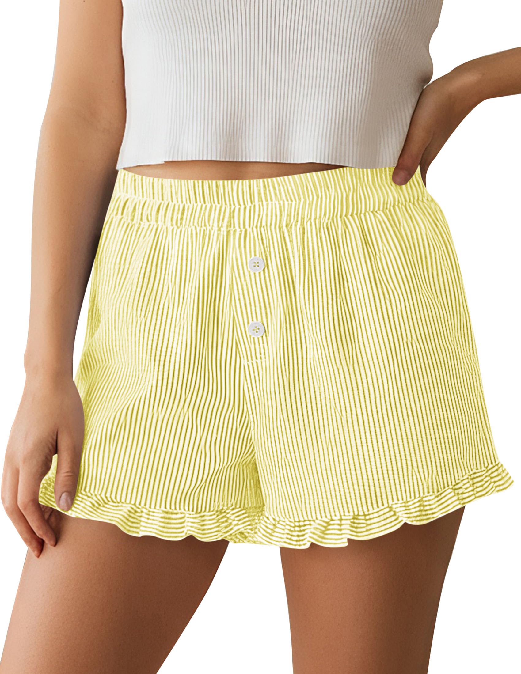 Womens Boxer Shorts Striped Gingham Ruffle Pajama Bottoms