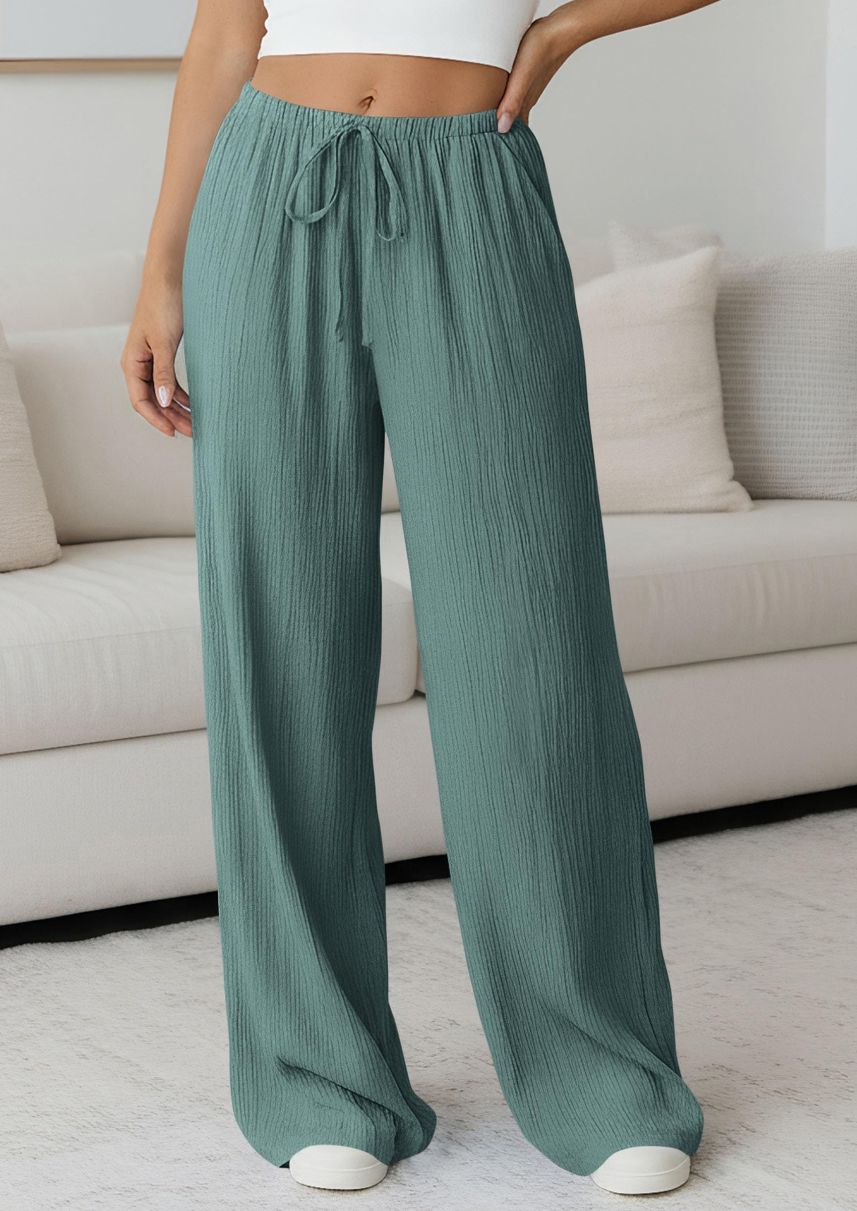 Women's Palazzo Pants Casual Wide Leg Trousers,Blue Green,S