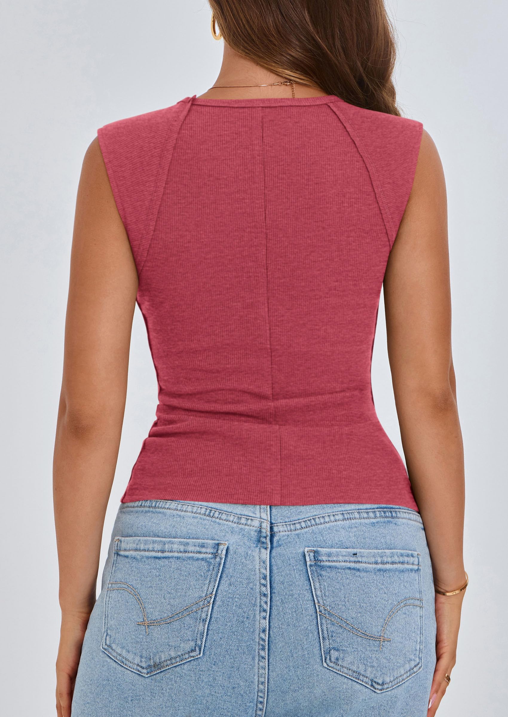 Women's Cap Sleeve Ribbed Tank Tops Summer, Watermelon Red,S