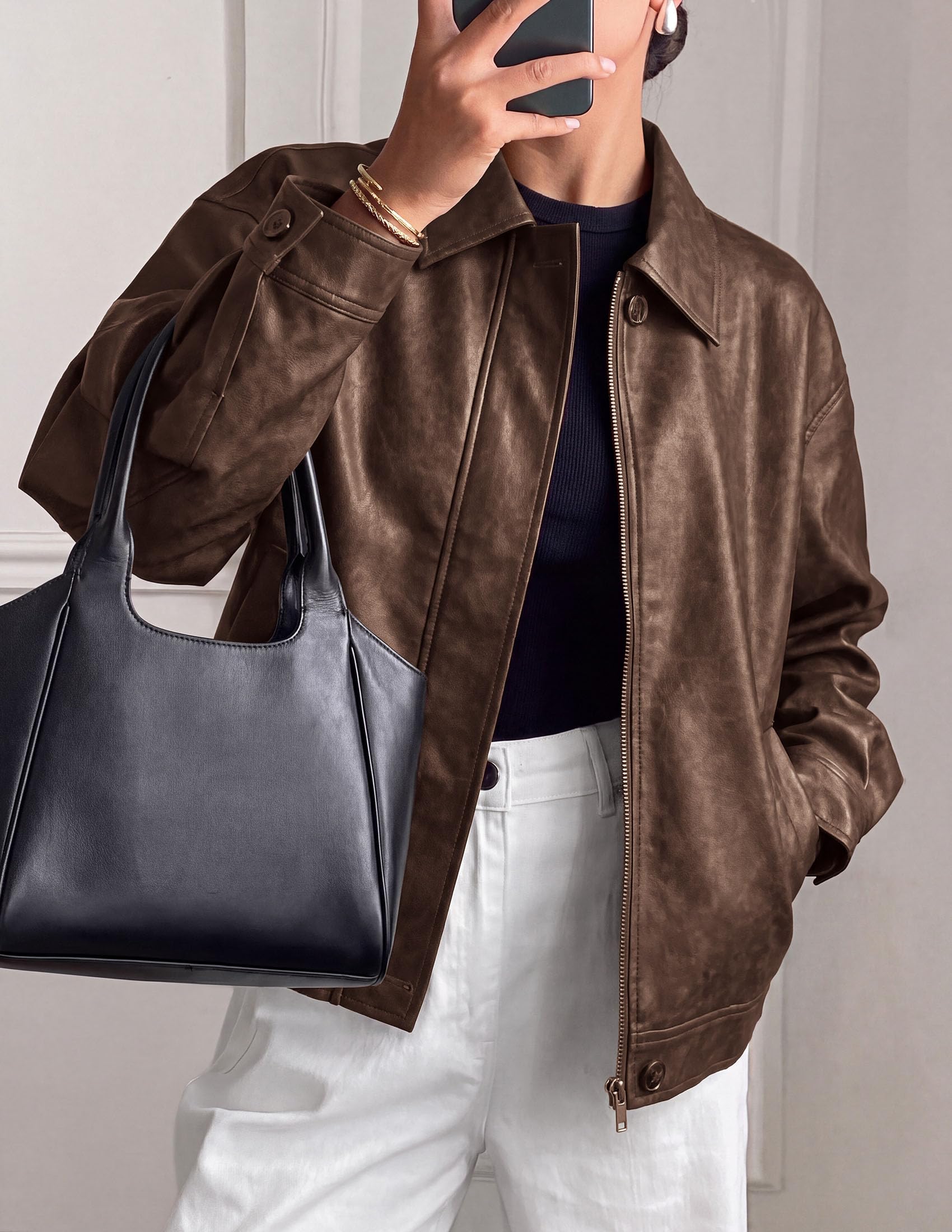 Women's Faux Leather Oversized Motorcycle Jackets Fall Outfits