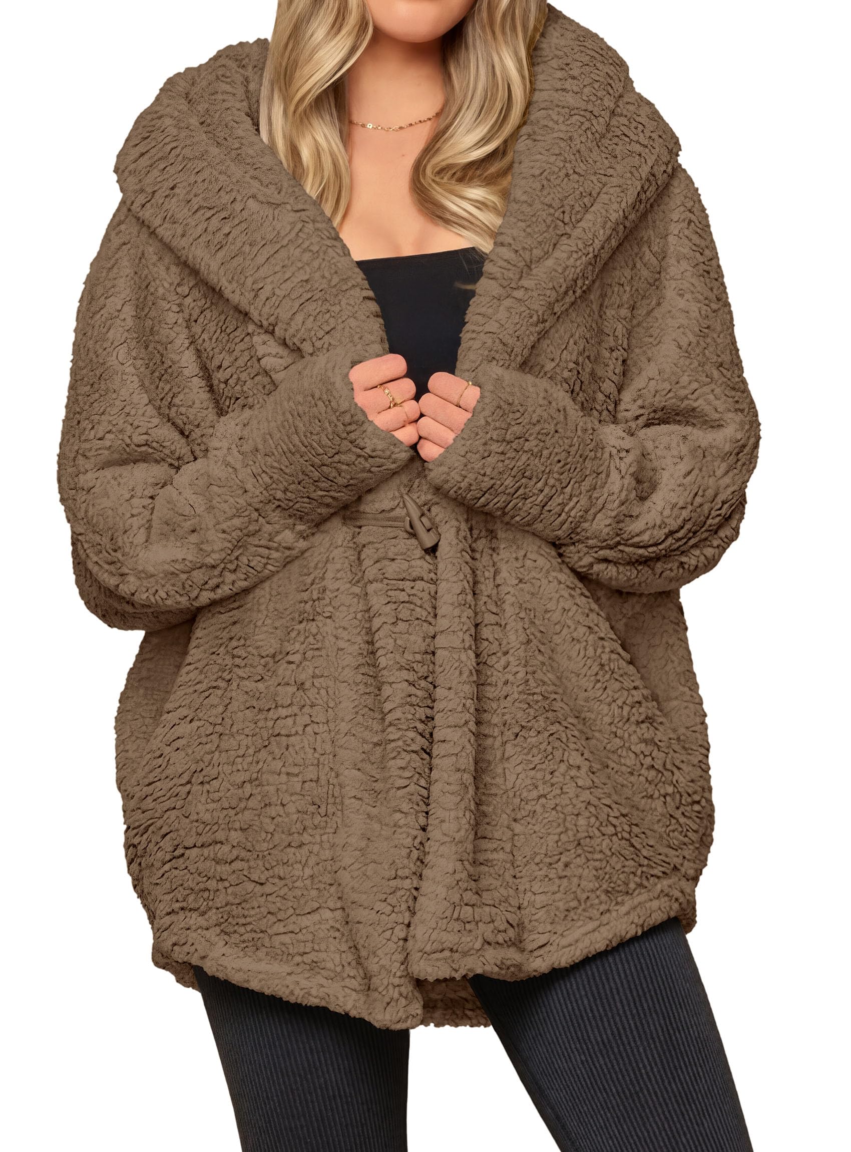 Women's Winter Warm Coats Hooded Faux Fur Sherpa Jacket
