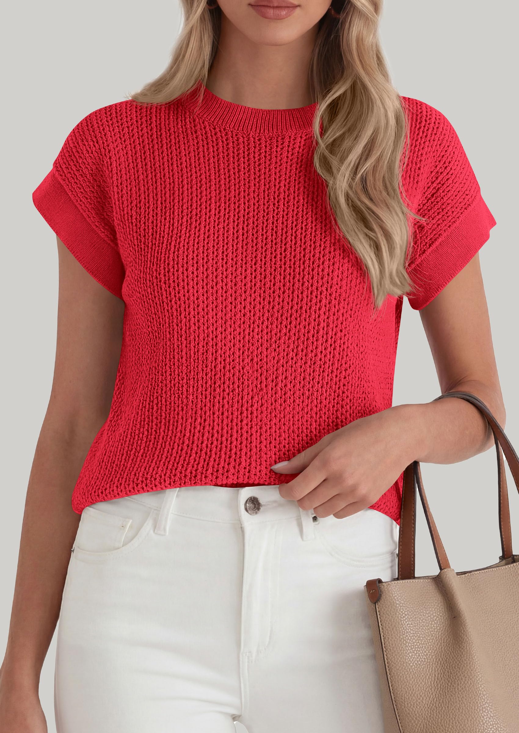 Women's Summer Sweater Vest Crochet Tops (Red,S)