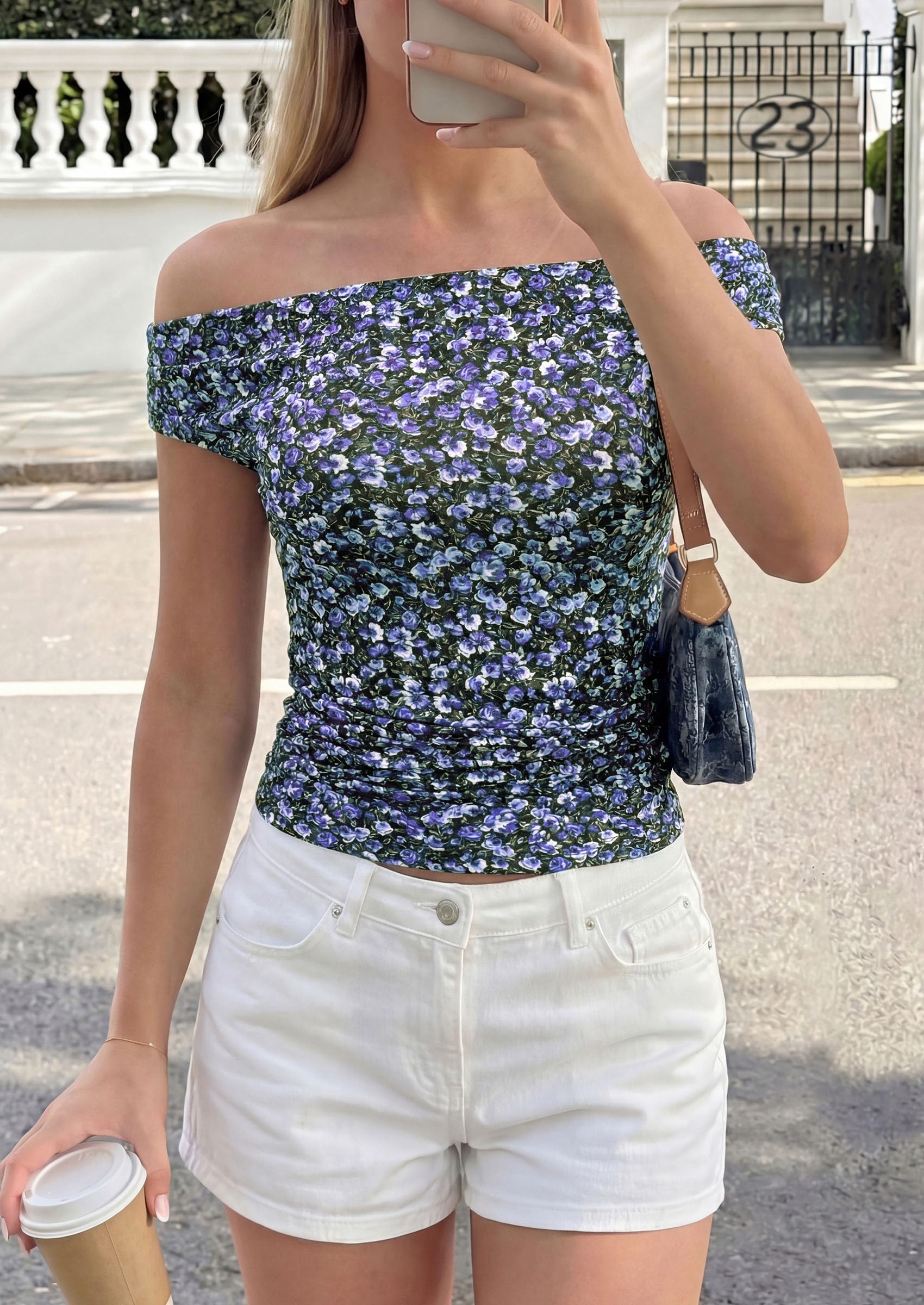 Women's Summer Off The Shoulder Tops Cute Ruched Shirts