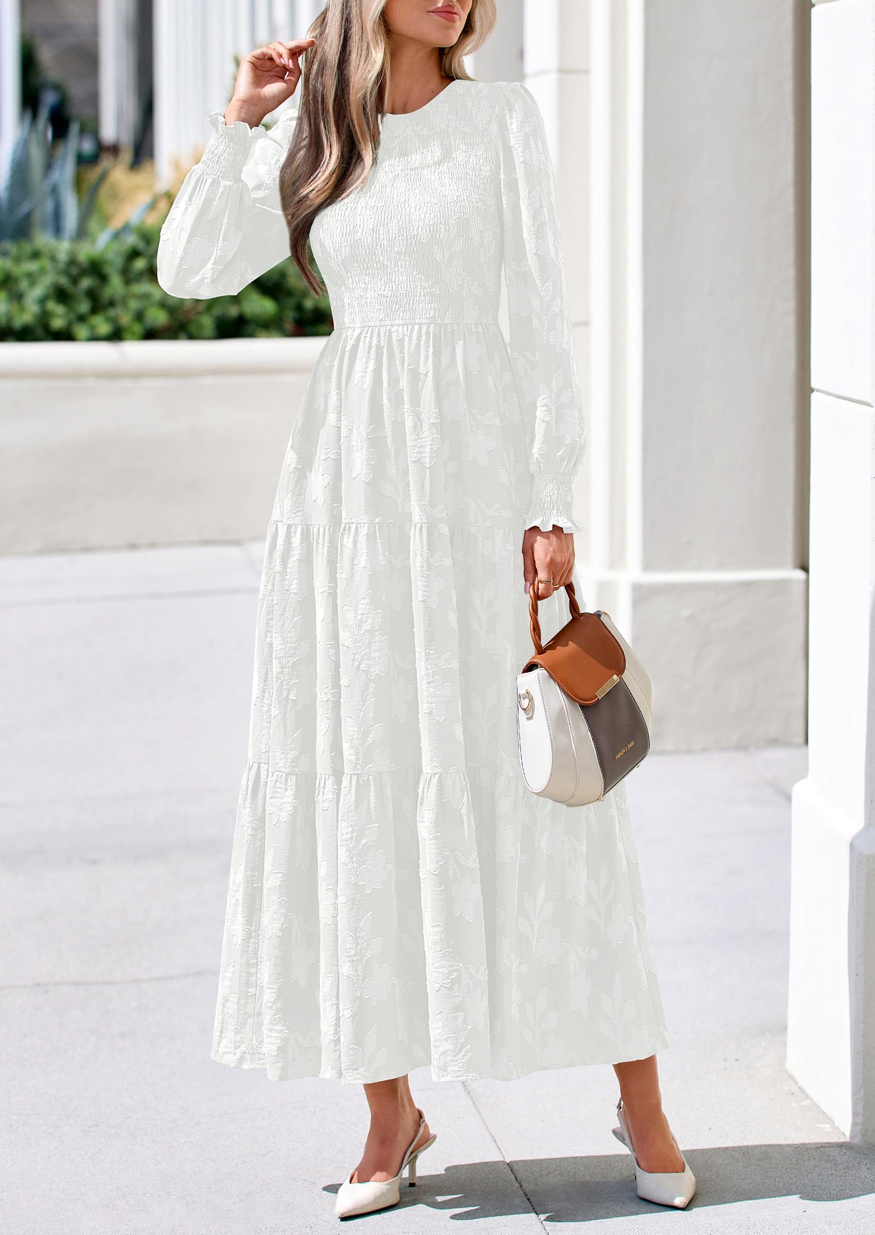 Fall Floral Long Sleeve Wedding Guest Dress for Women Pockets