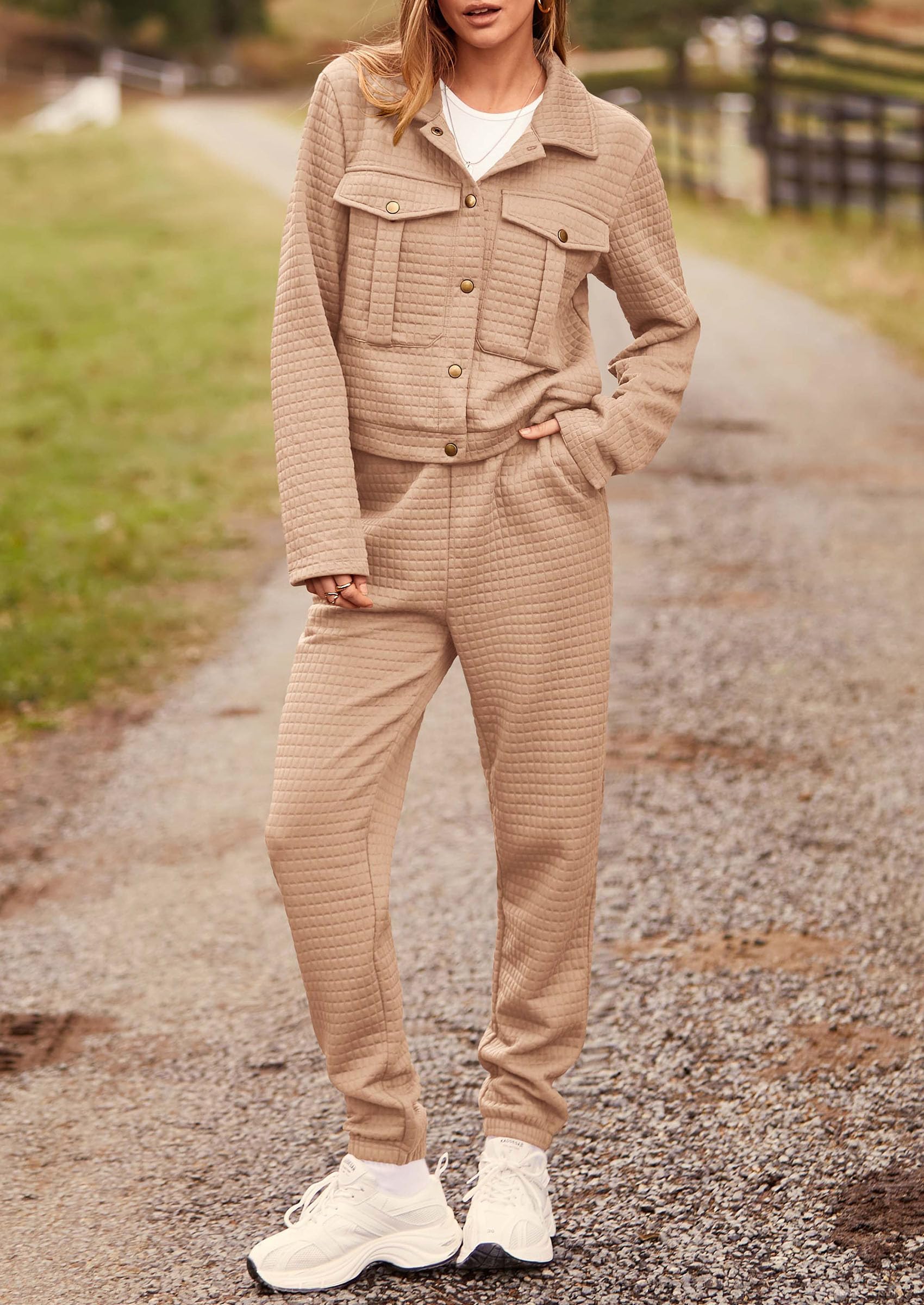 Women's 2 Piece Matching Lounge Sets Tracksuit,Dark Khaki,S