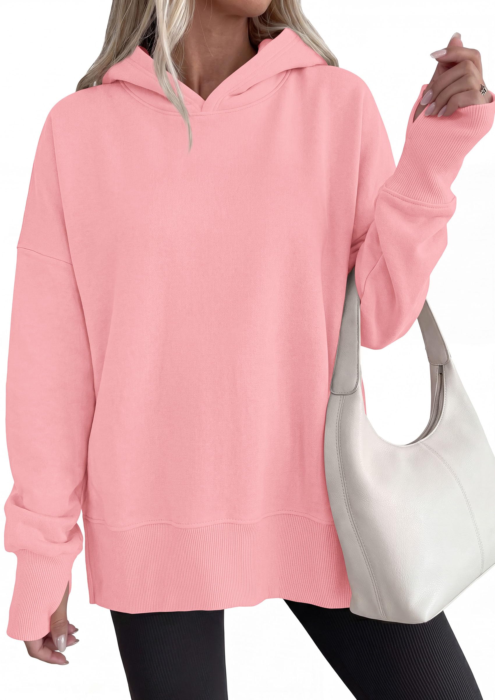 Womens Oversized Hoodies Side Slit Sweatshirts Pink,S