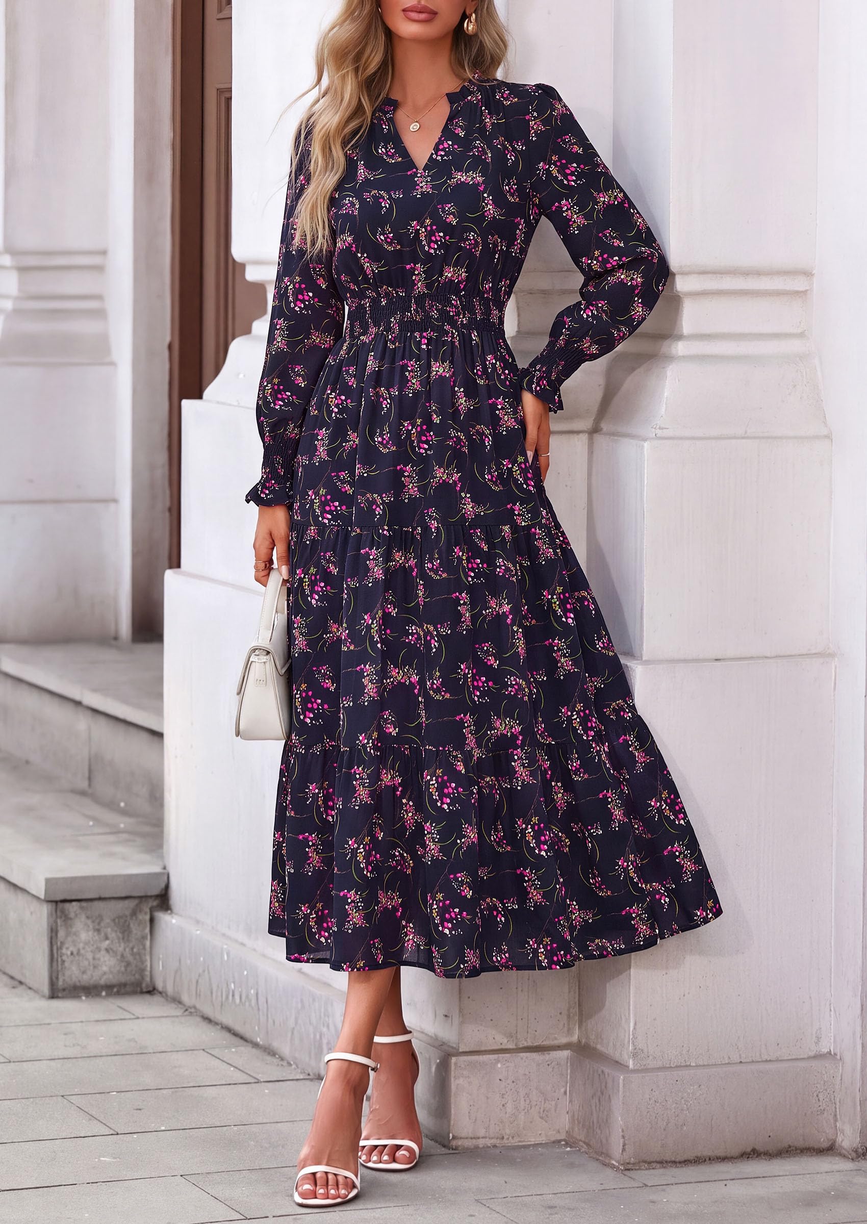 Women's Floral Maxi Dress Fall A Line Wedding Guest Dresses