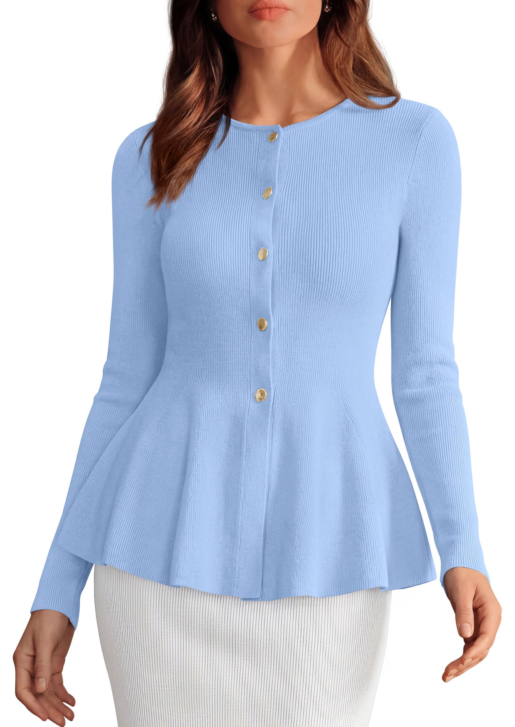 Women's Fall Lightweight Cardigan Sweaters, Light Blue,XXL