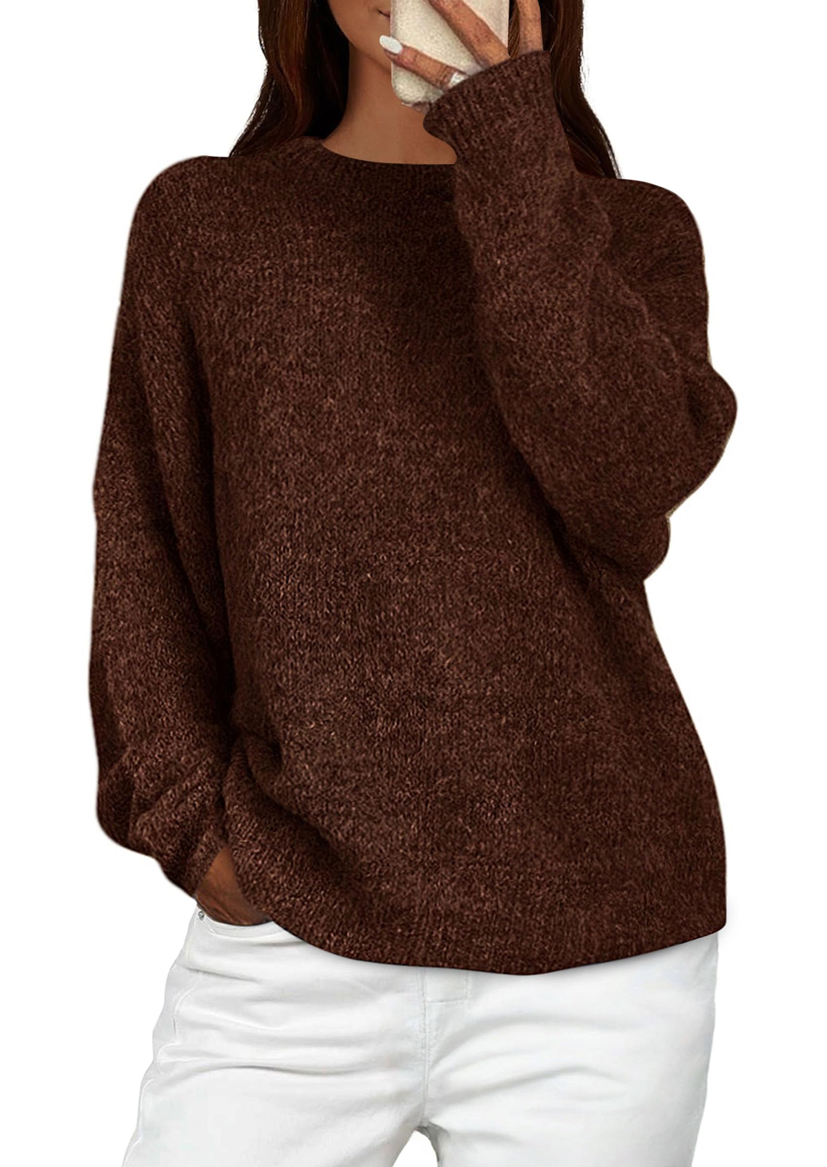 Womens Long Sleeve Oversized Pullover Sweater,Dark Brown,S