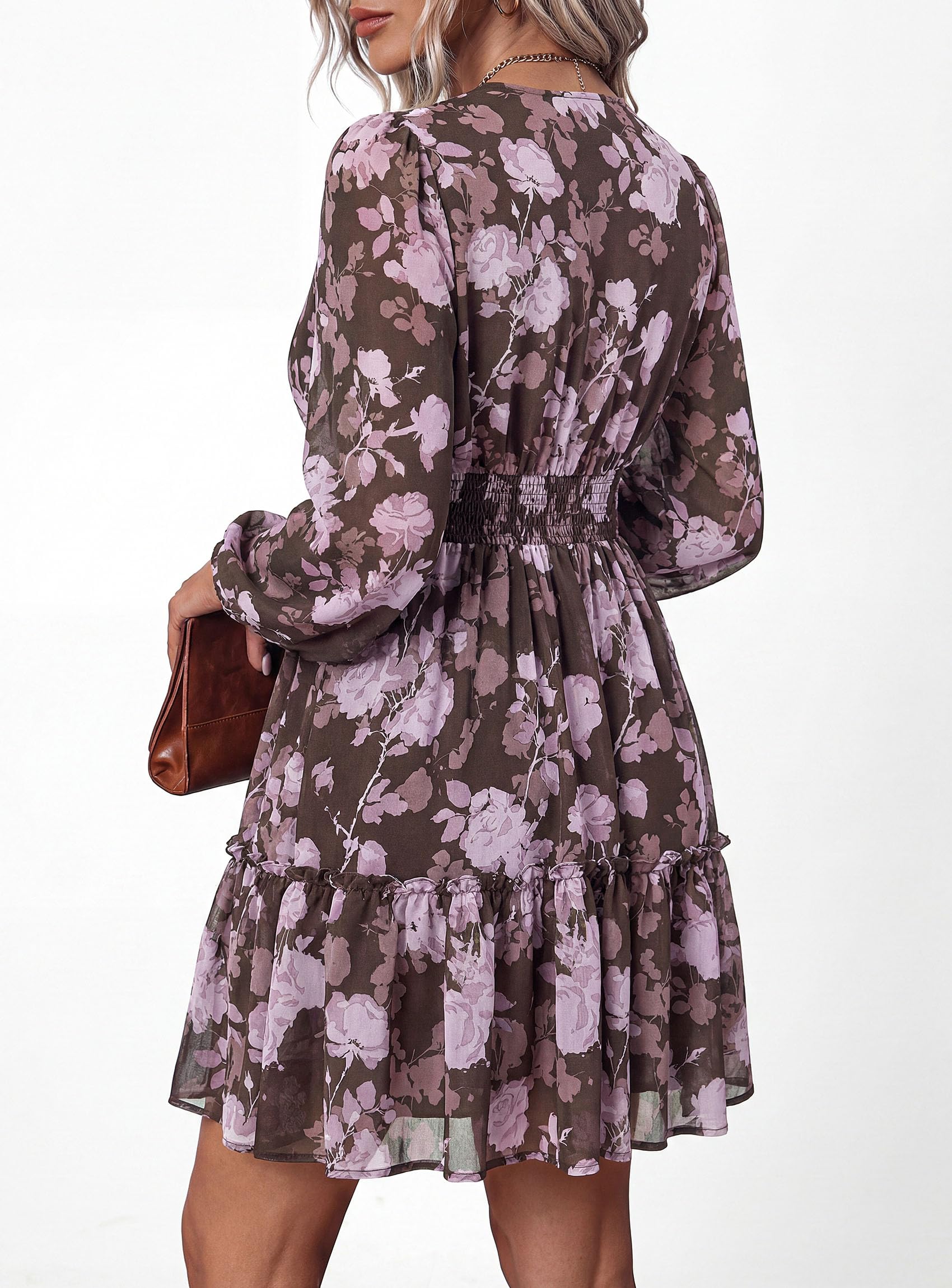 Women Floral Long Sleeve Mini Dress Fall Wedding Guest Dresses