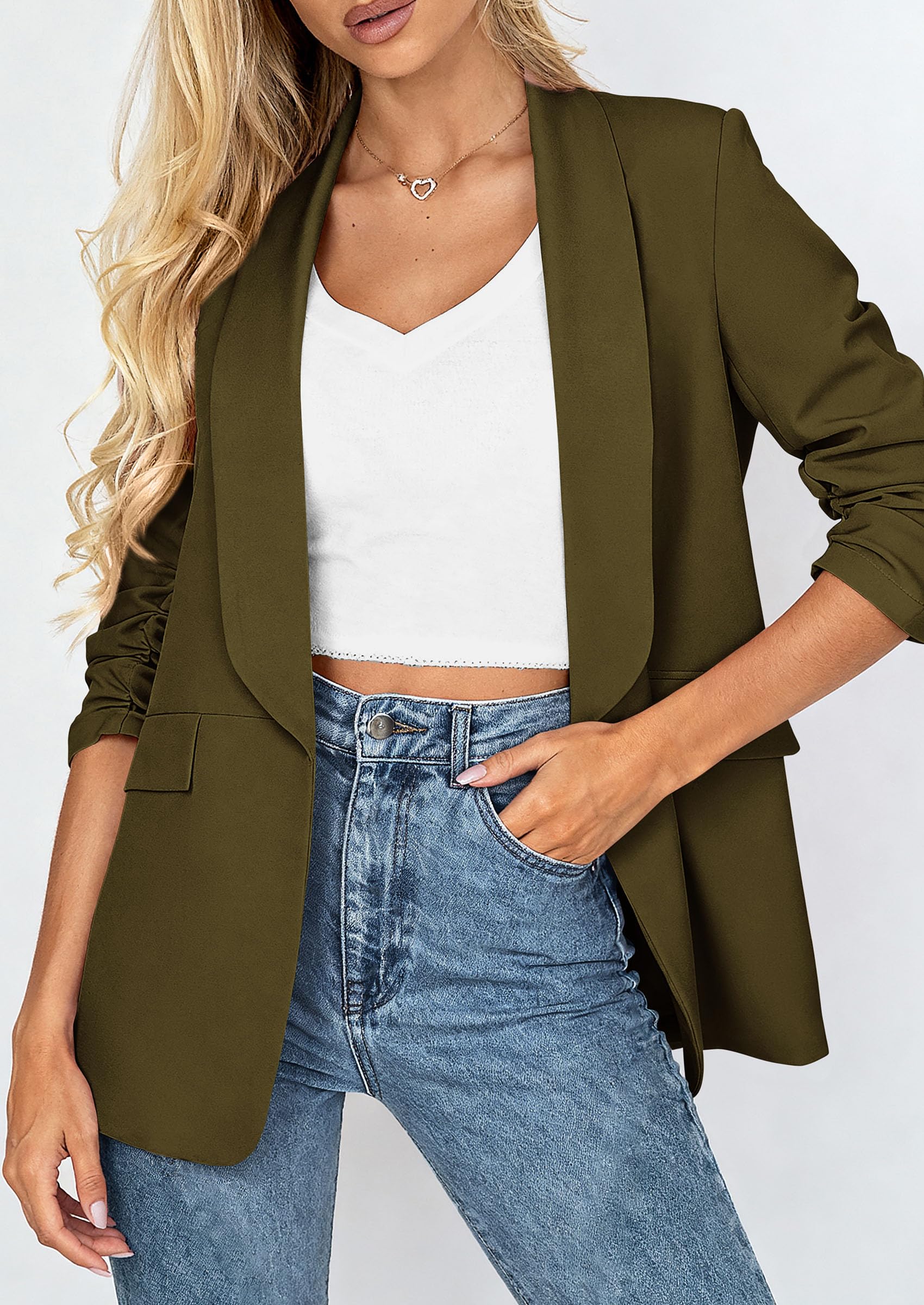 Women's Summer Blazers Business Casual Outfits Army Green,XS