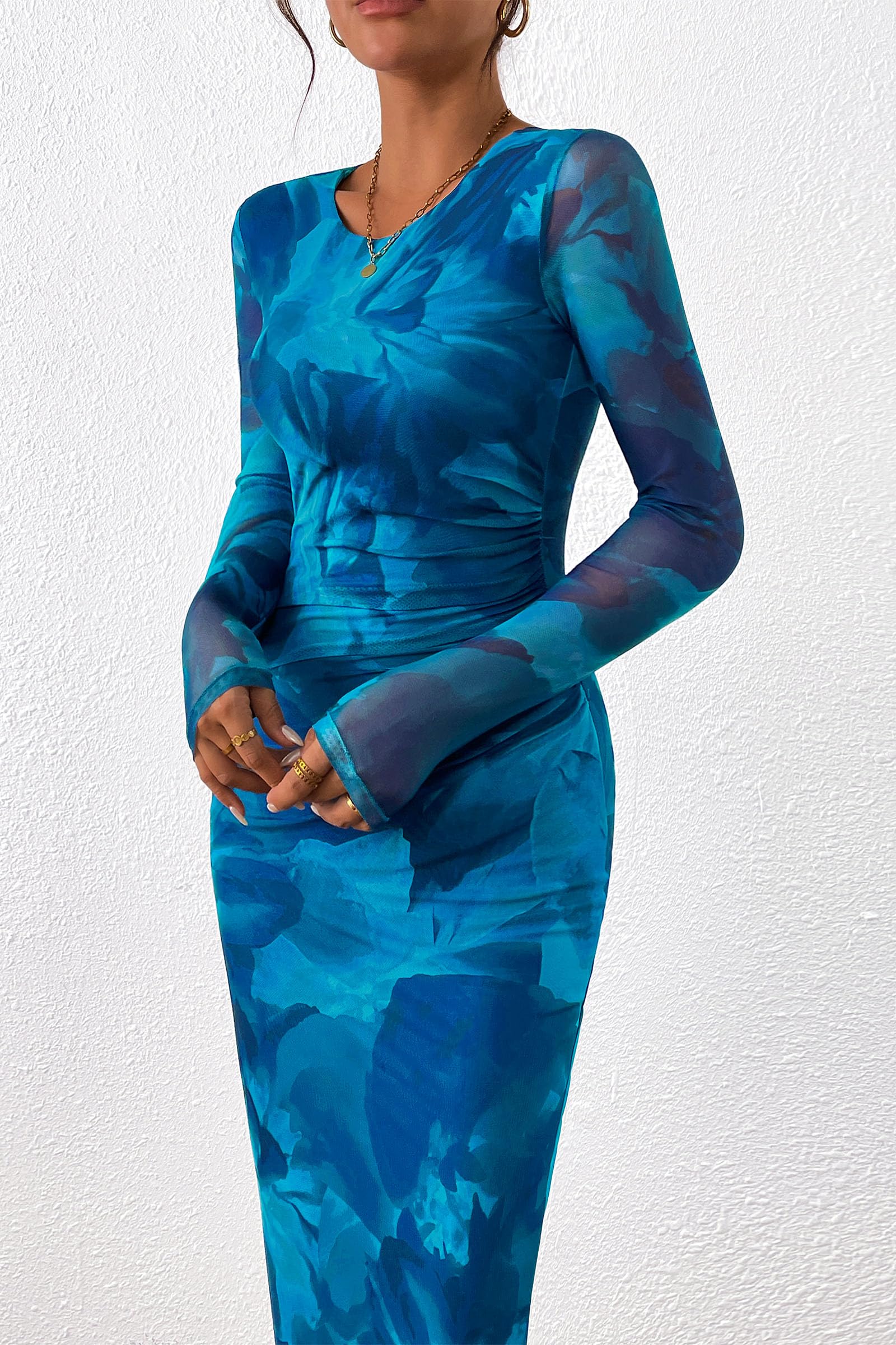 Women's Floral Bodycon Maxi Fall Dress