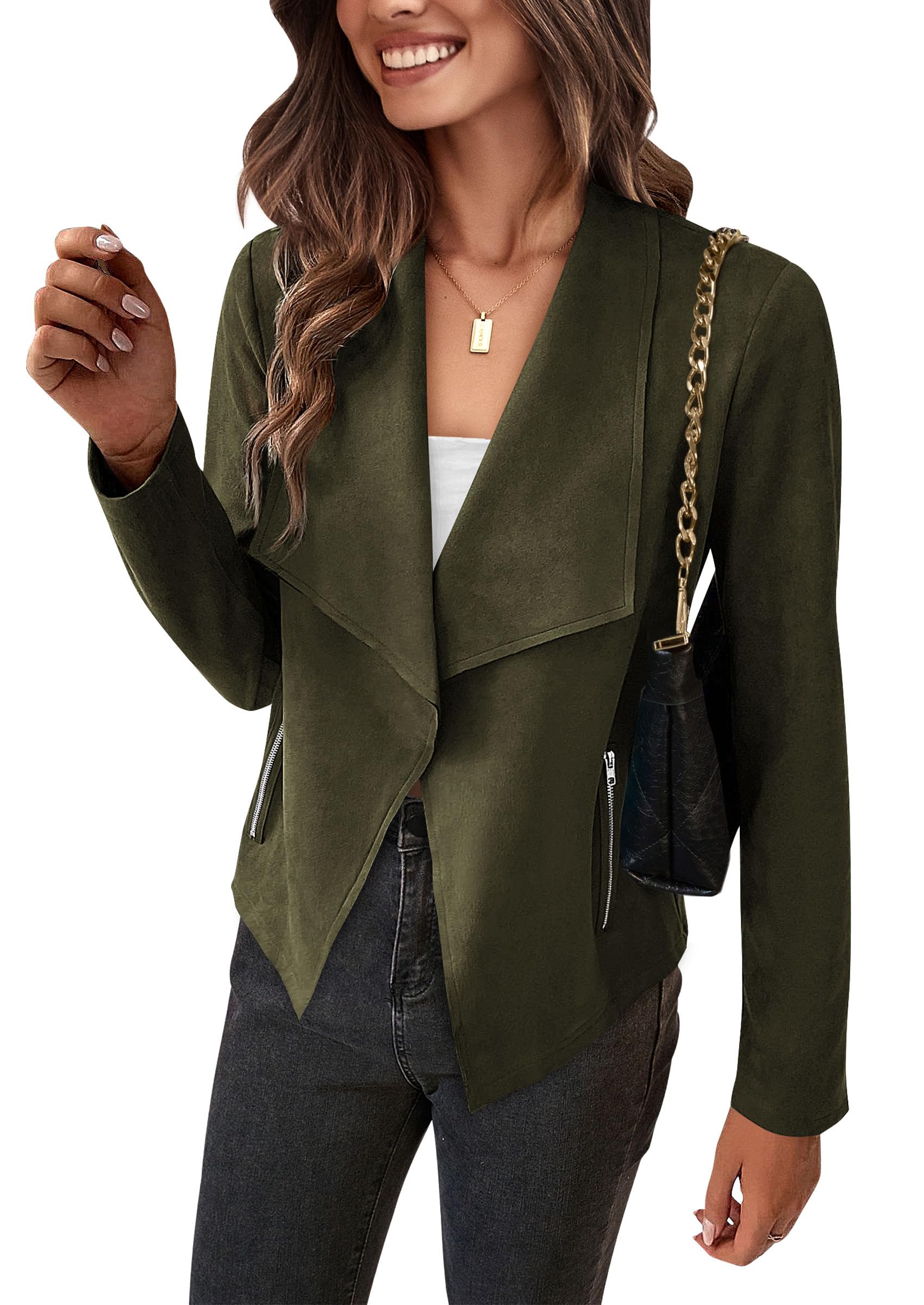 Women's Fall Fashion Faux Suede Jackets(Army Green,Small)