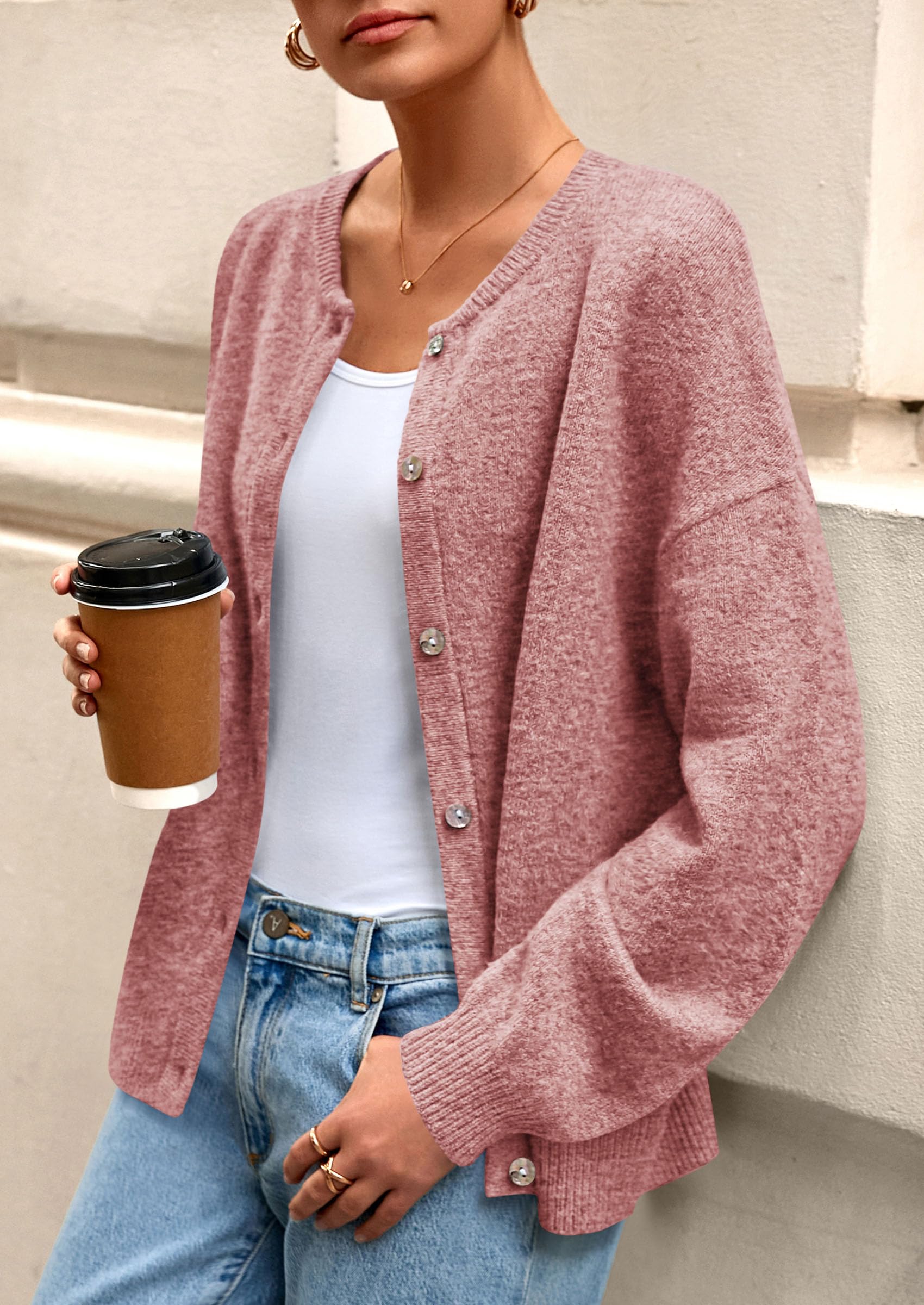 Womens Long Sleeve Cardigan Sweaters Button Down Knit Tops