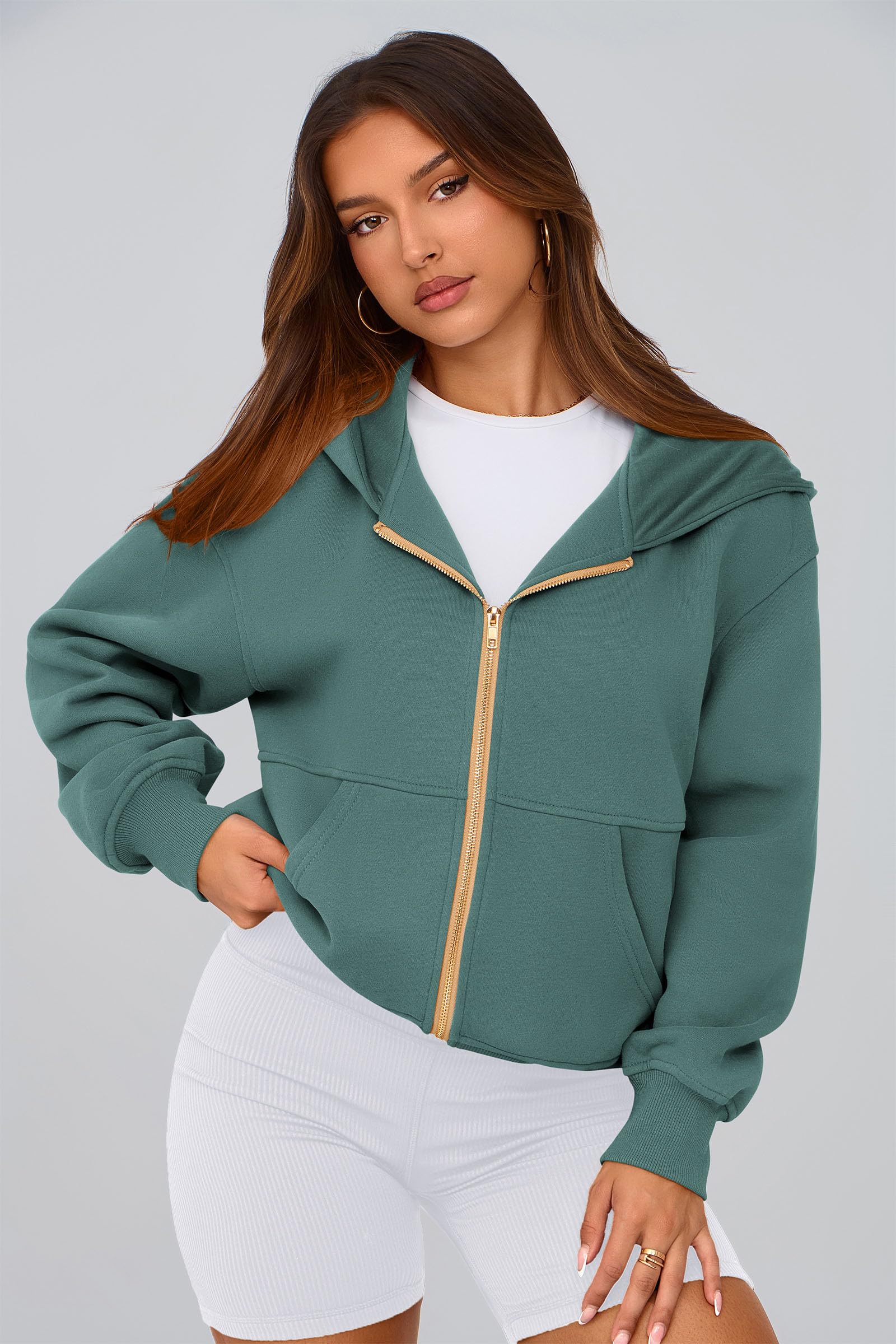 Hoodies for Women Fall Fashion Zip Up Fleece Plain Sweatshirt