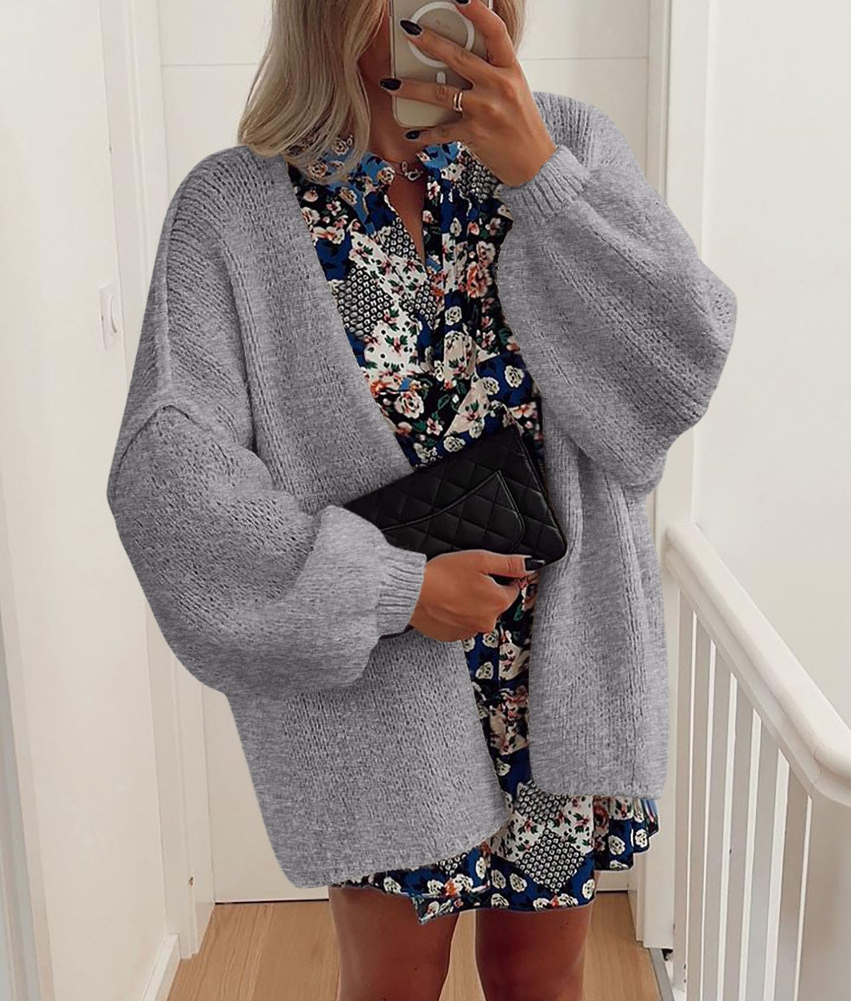 Womens Open Front Oversized Cardigan Sweaters,Grey,XS