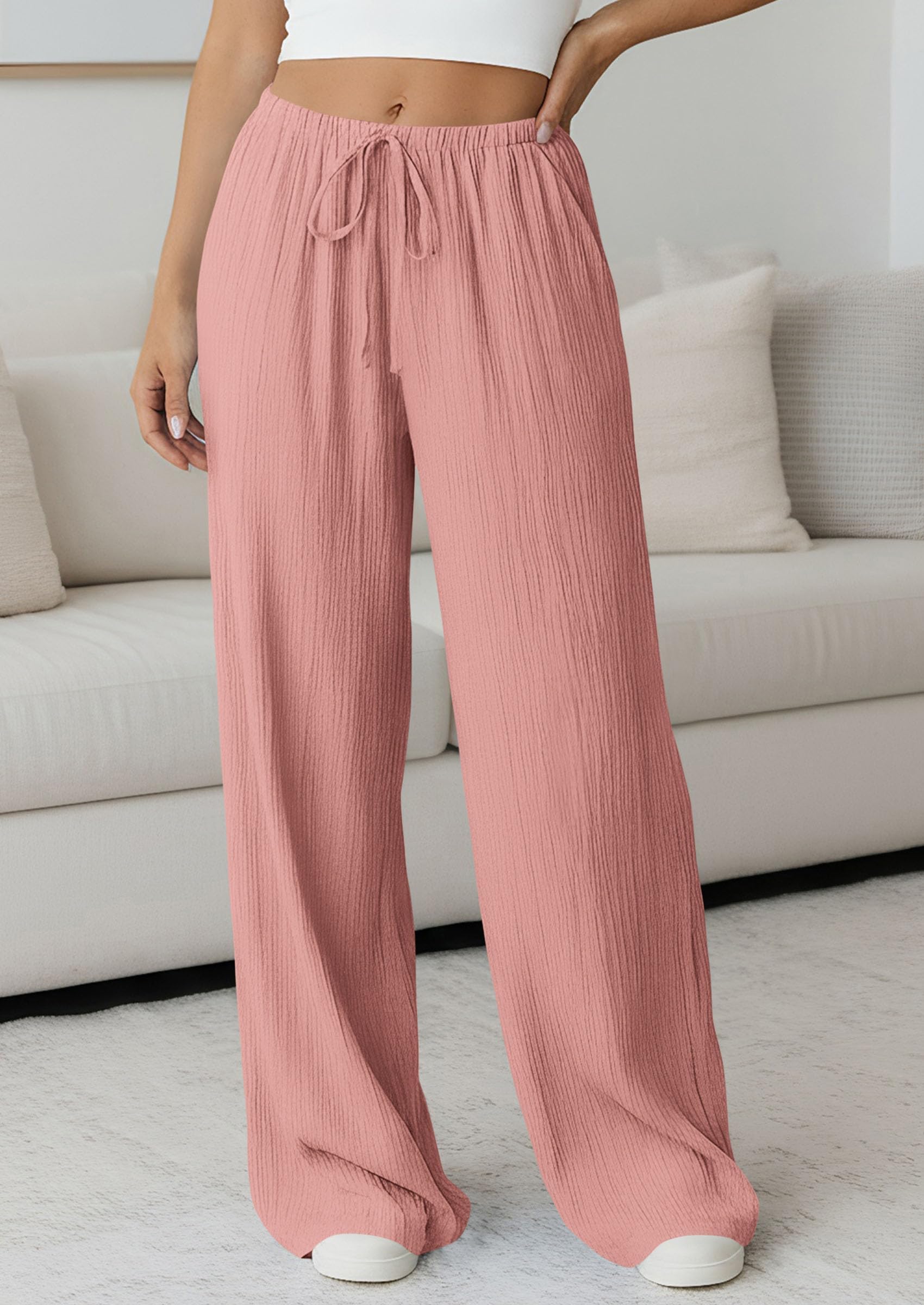 Women's Palazzo Pants Casual Wide Leg Trousers,Pink,S