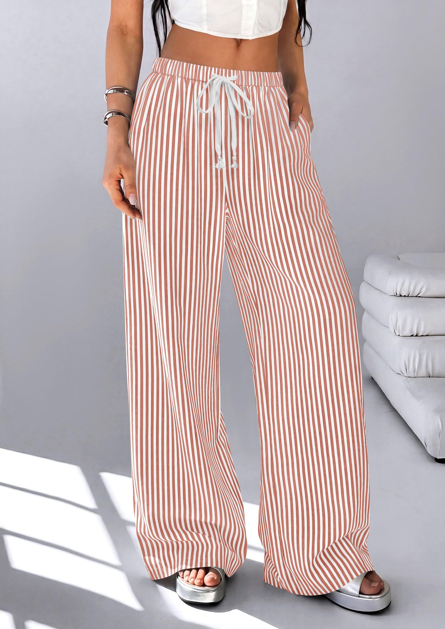 Women's Striped Wide Leg Pants 2026 Casual Palazzo with Pocket