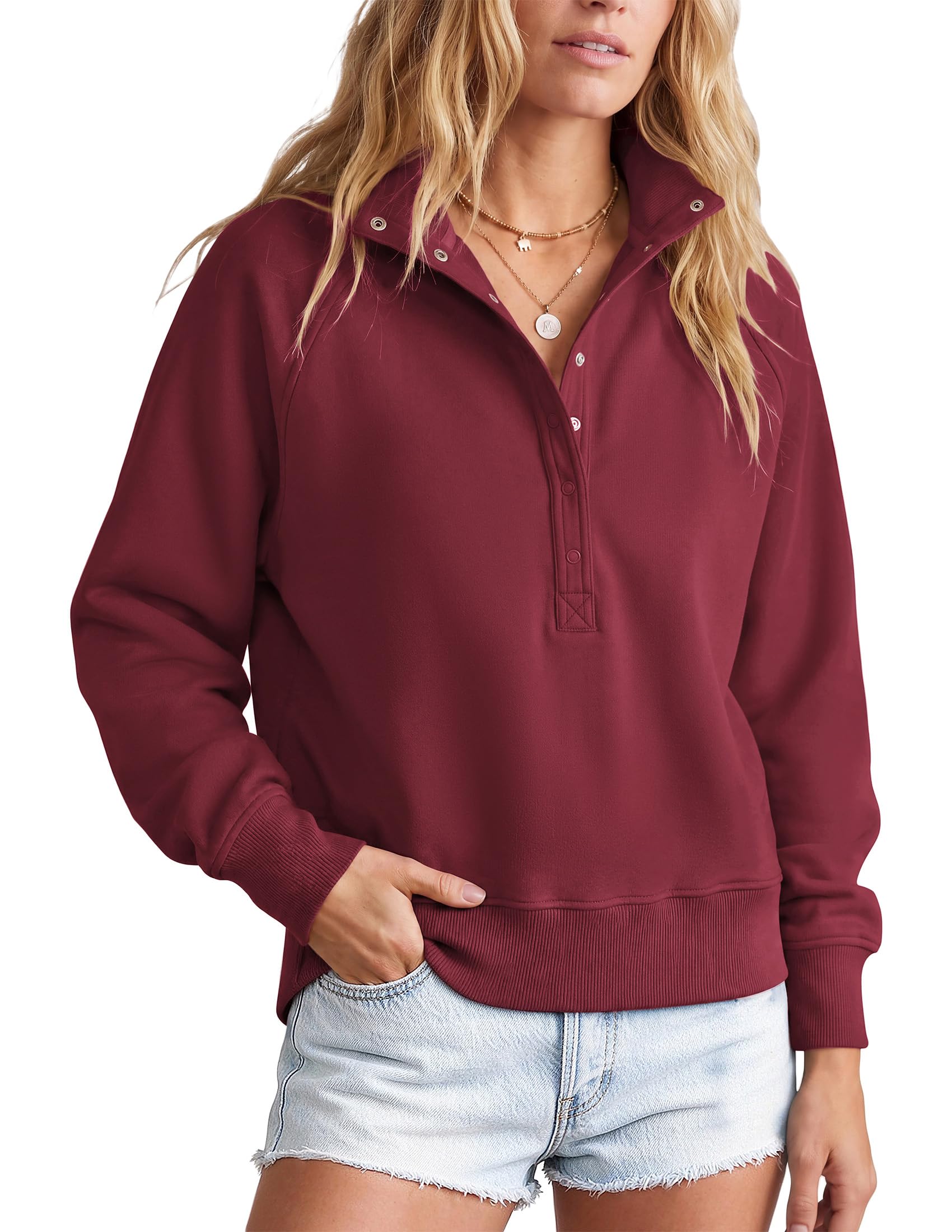 Women's Fall Oversized Sweatshirts Mock Neck Henley Pullover