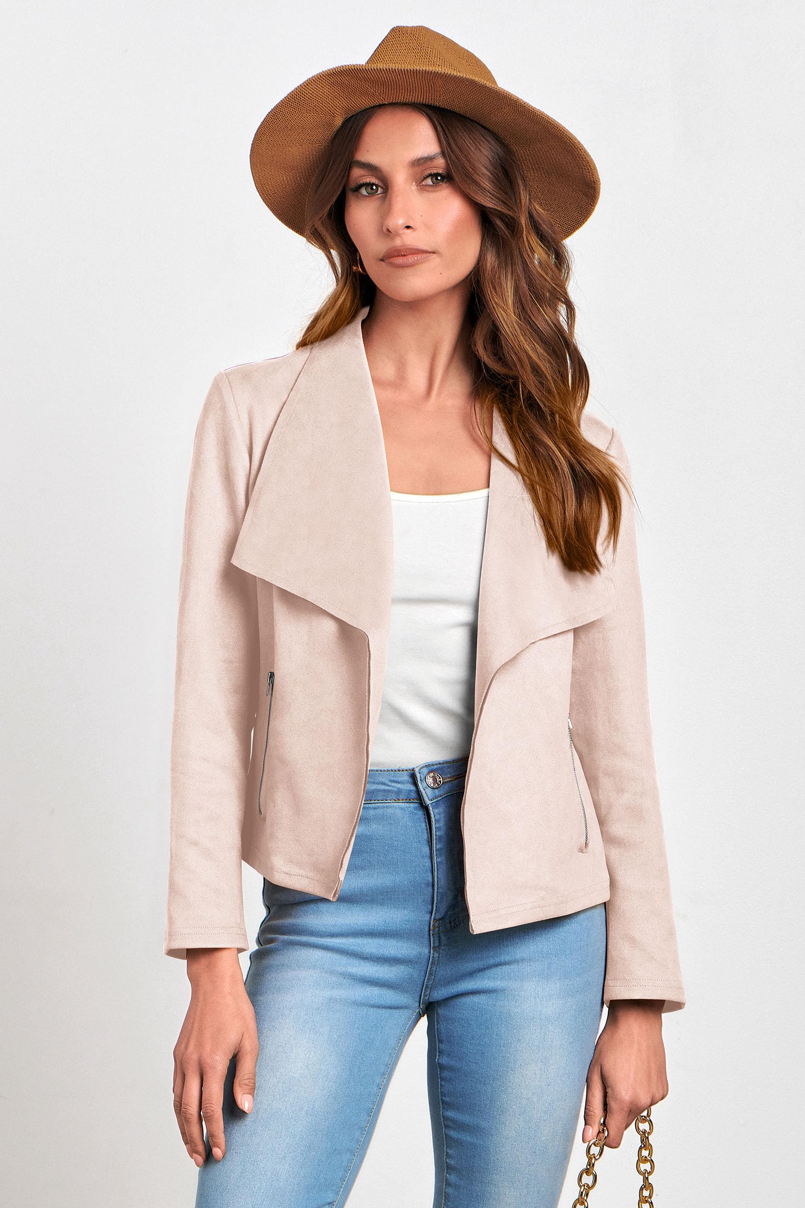 Women's Fall Fashion Faux Suede Jackets(Beige Apricot,Medium)