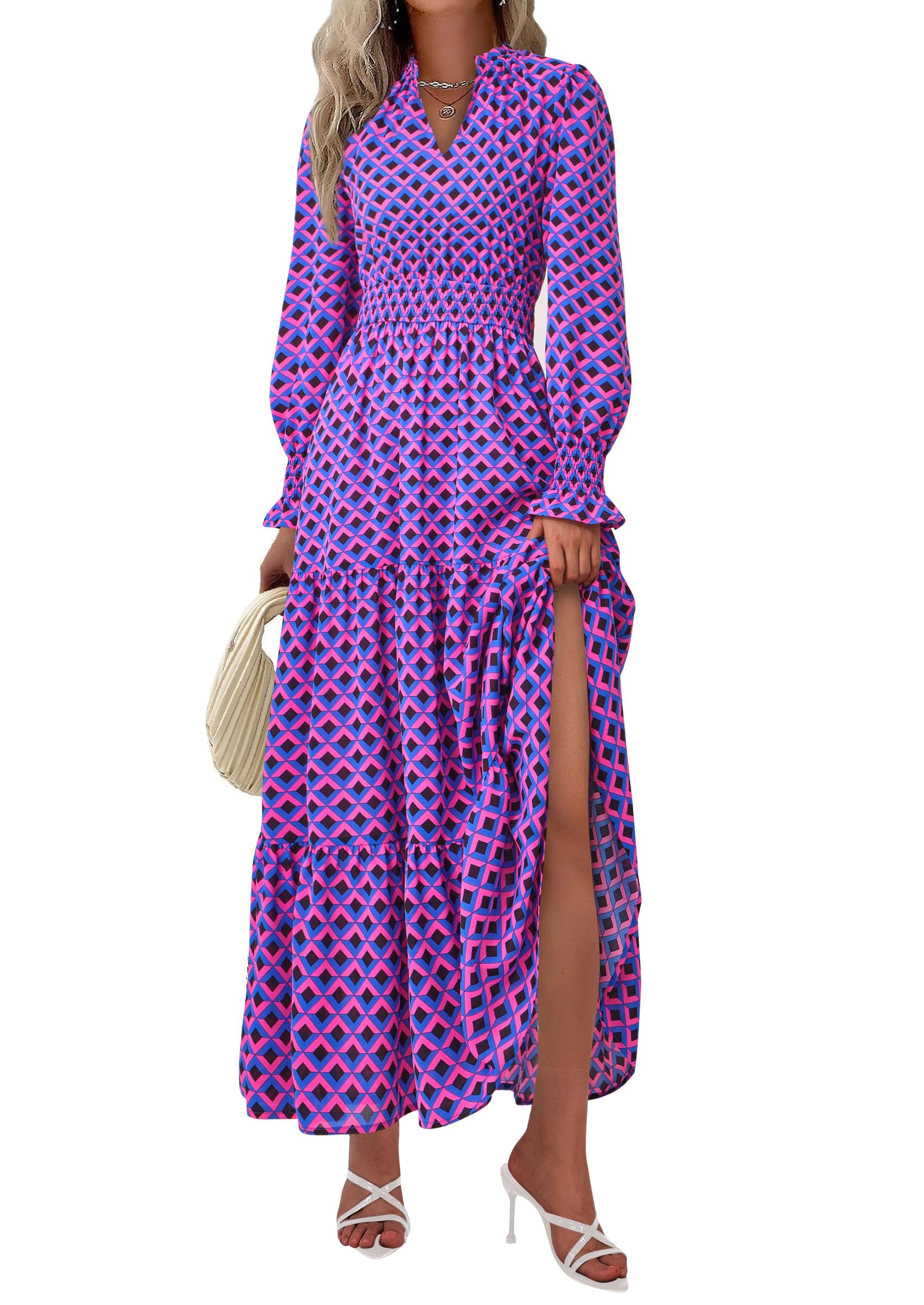 Women's Floral Maxi Dress Fall A Line Wedding Guest Dresses