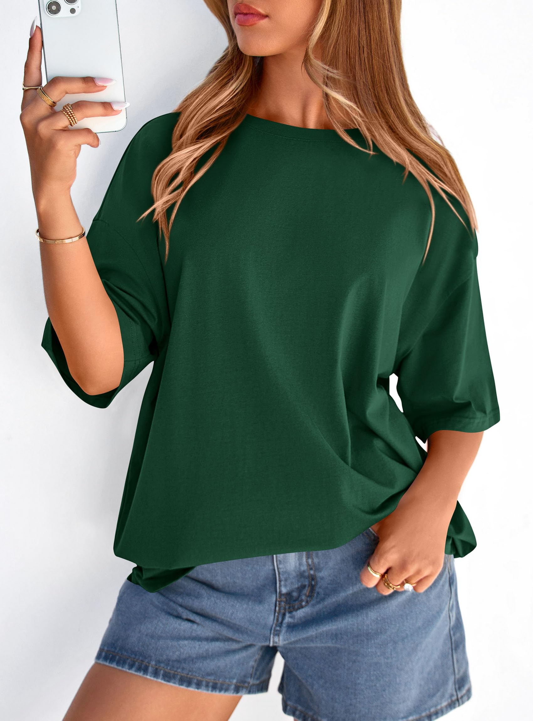 Women's Oversized Tshirts Going Out Tops (Dark Green,S)