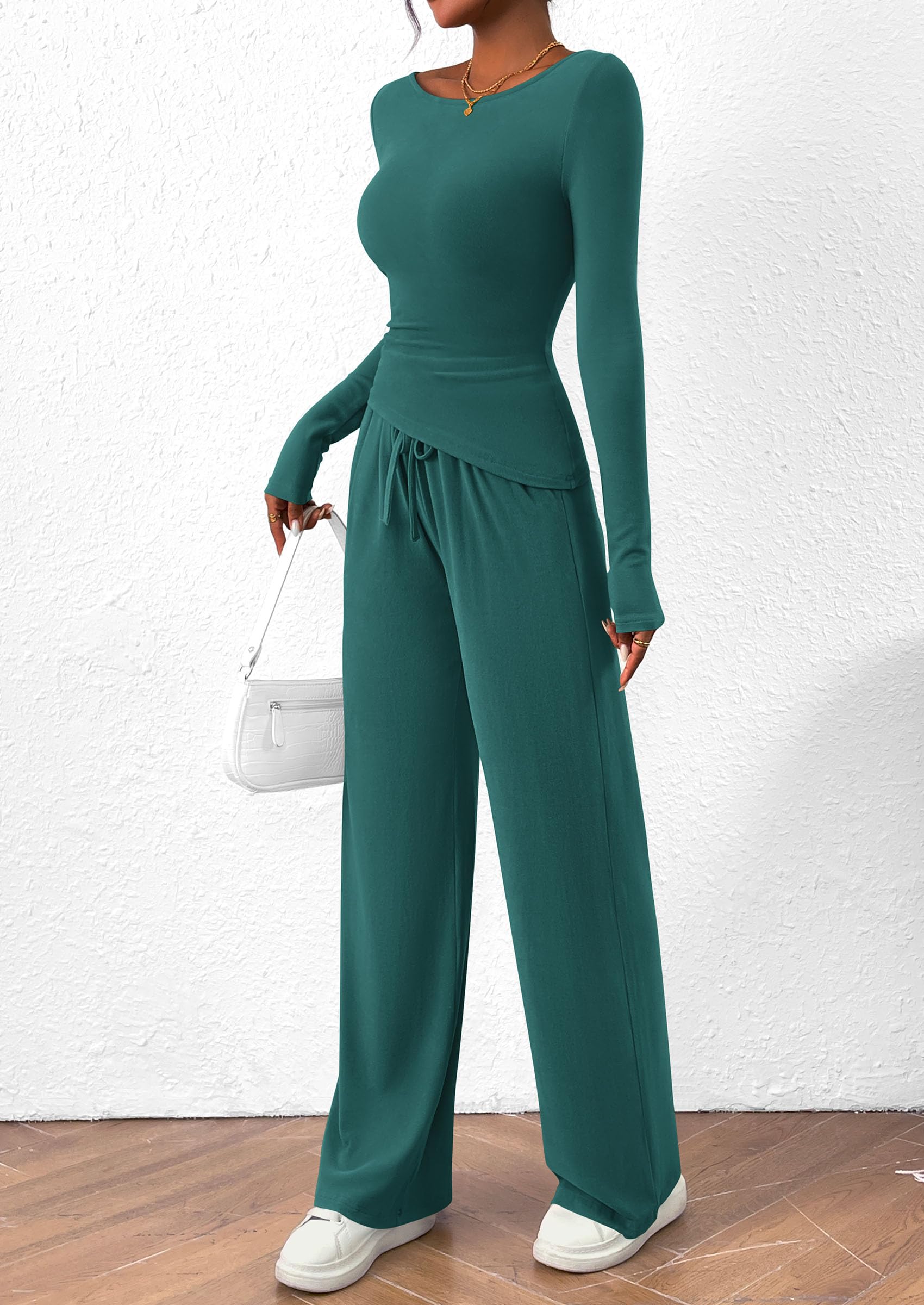 Women's 2 Piece Lounge Sets Airport Outfits(Blue Green,XS)