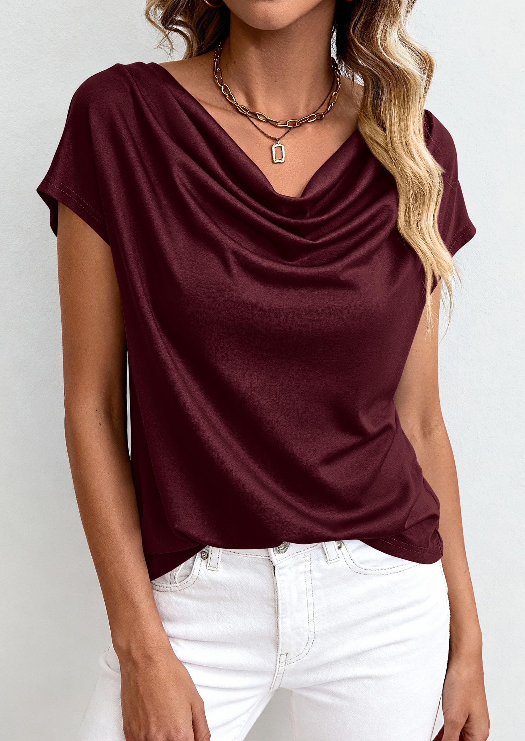 Womens Tops Dressy Business Casual Work Blouses, Burgundy,XS