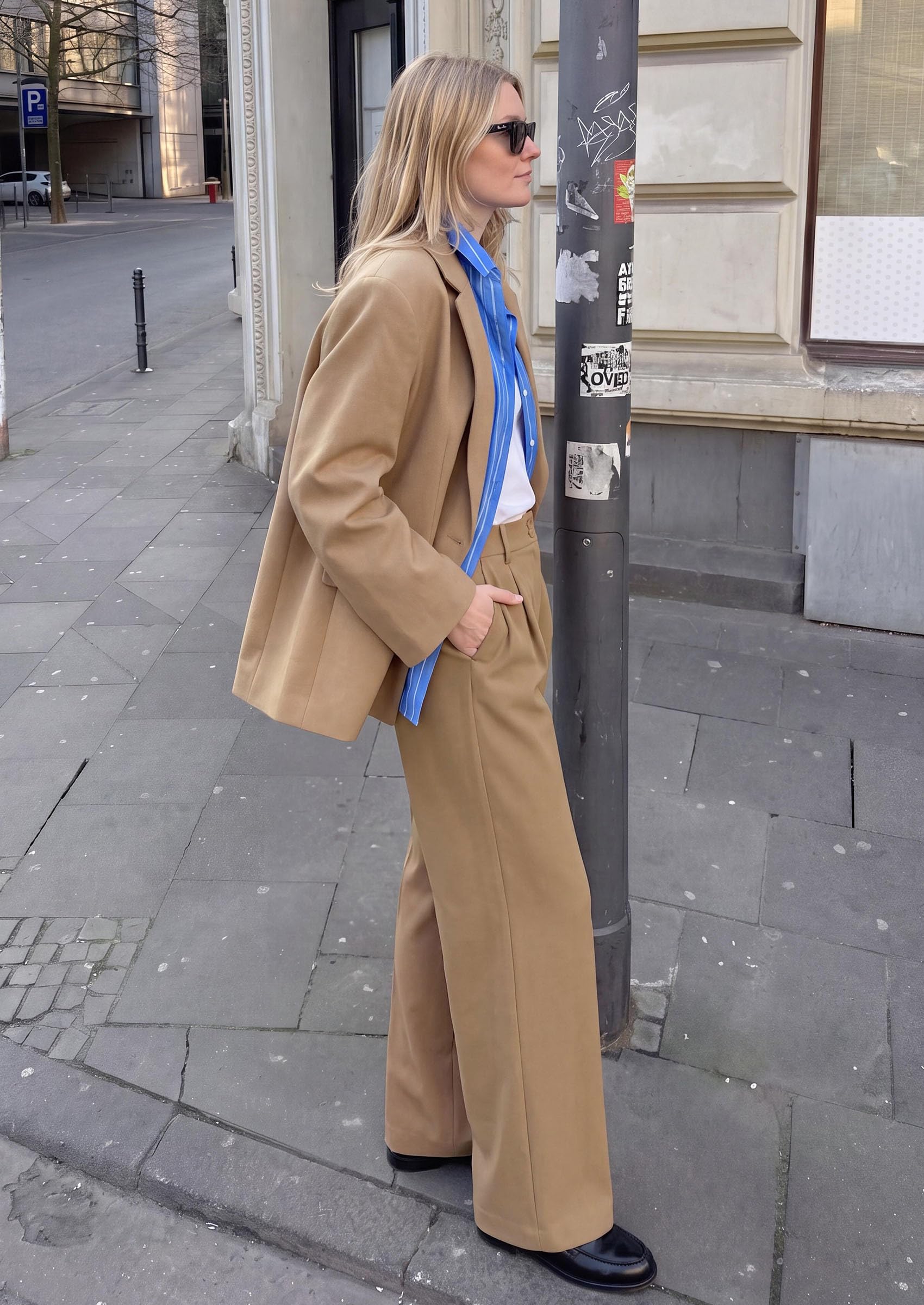 Women's Wide Leg Work Dress Pants Trousers, Khaki,S