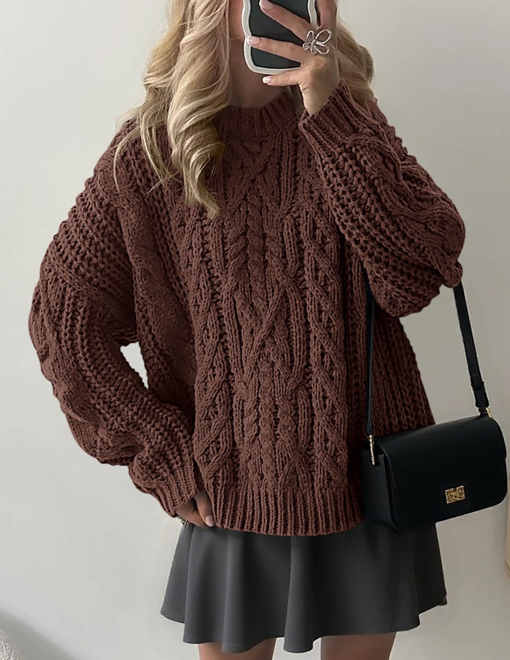 Womens Oversized Fall Sweaters Chunky Cable Knit Pullover Tops