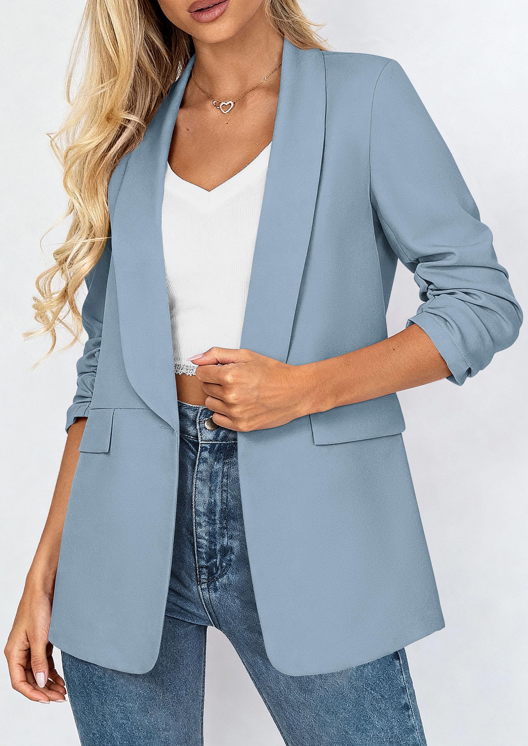 Women's Summer Blazers Business Casual Outfits Light Blue,XS