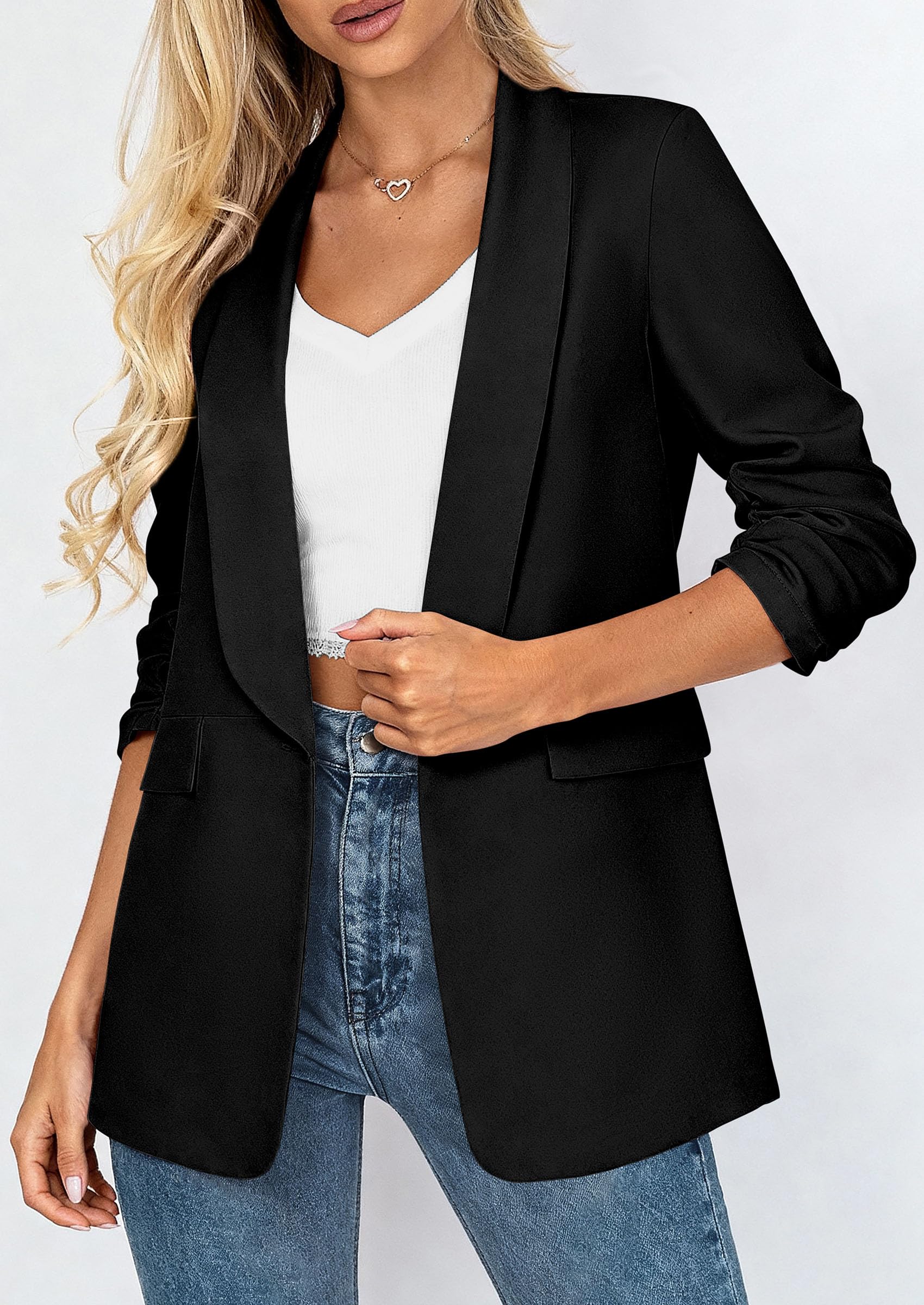 Women's Summer Blazers Business Casual Outfits Black,XS