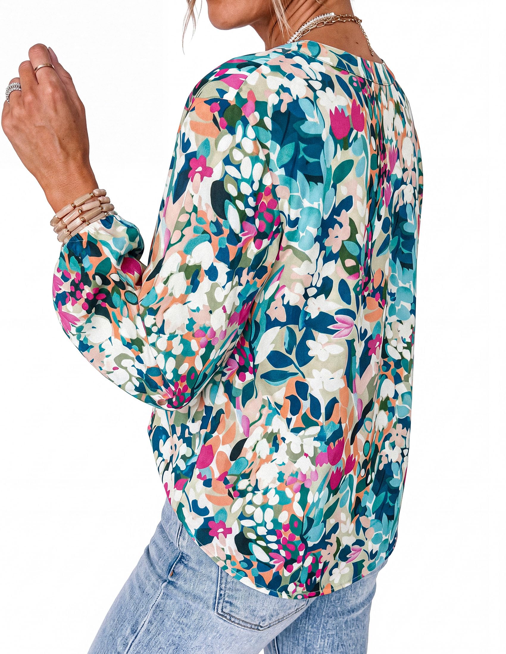Women's Boho Tops Fall Long Sleeve Button Down Floral Blouses
