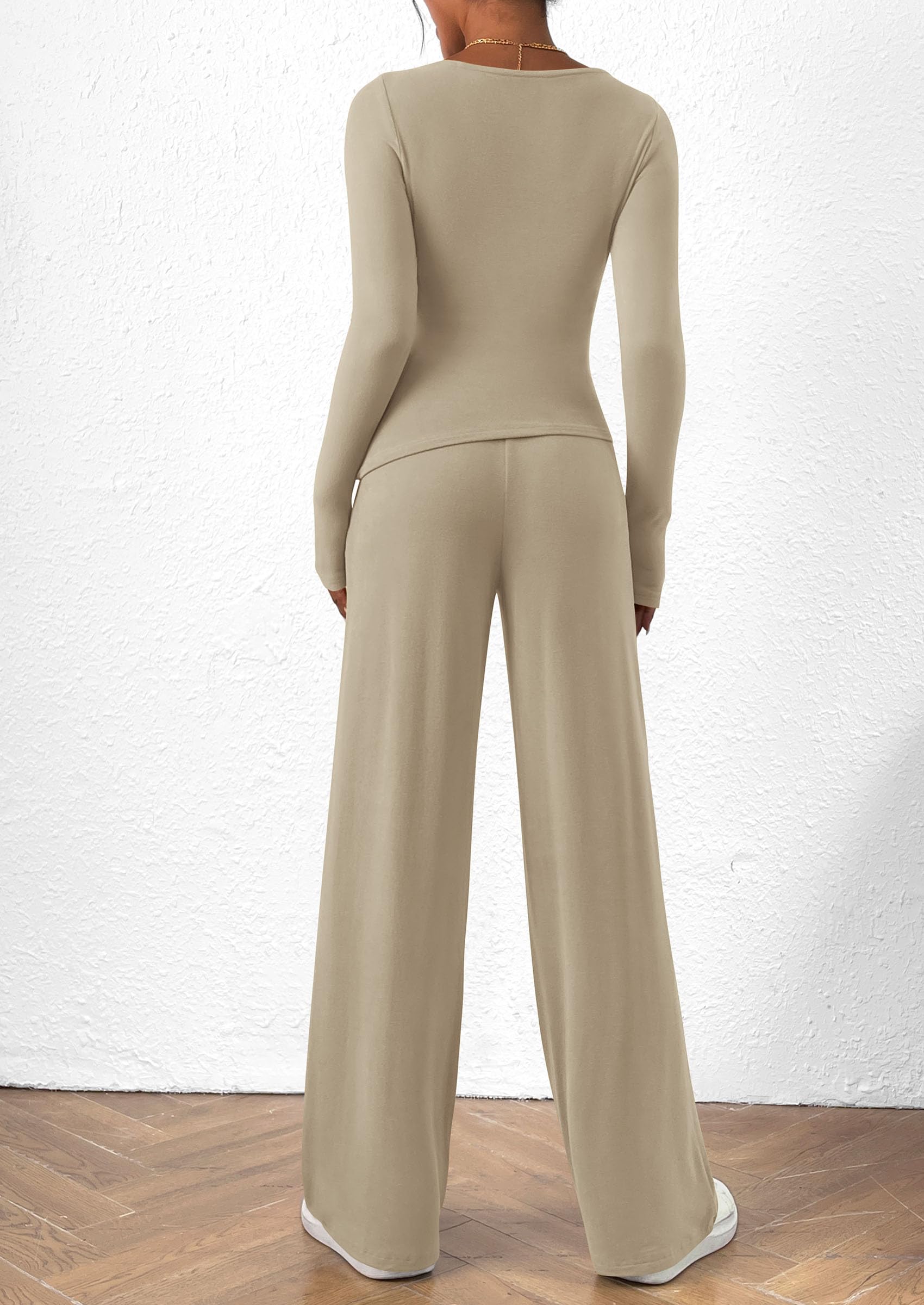 Women's 2 Piece Lounge Sets Airport Outfits(Light Khaki,XS)