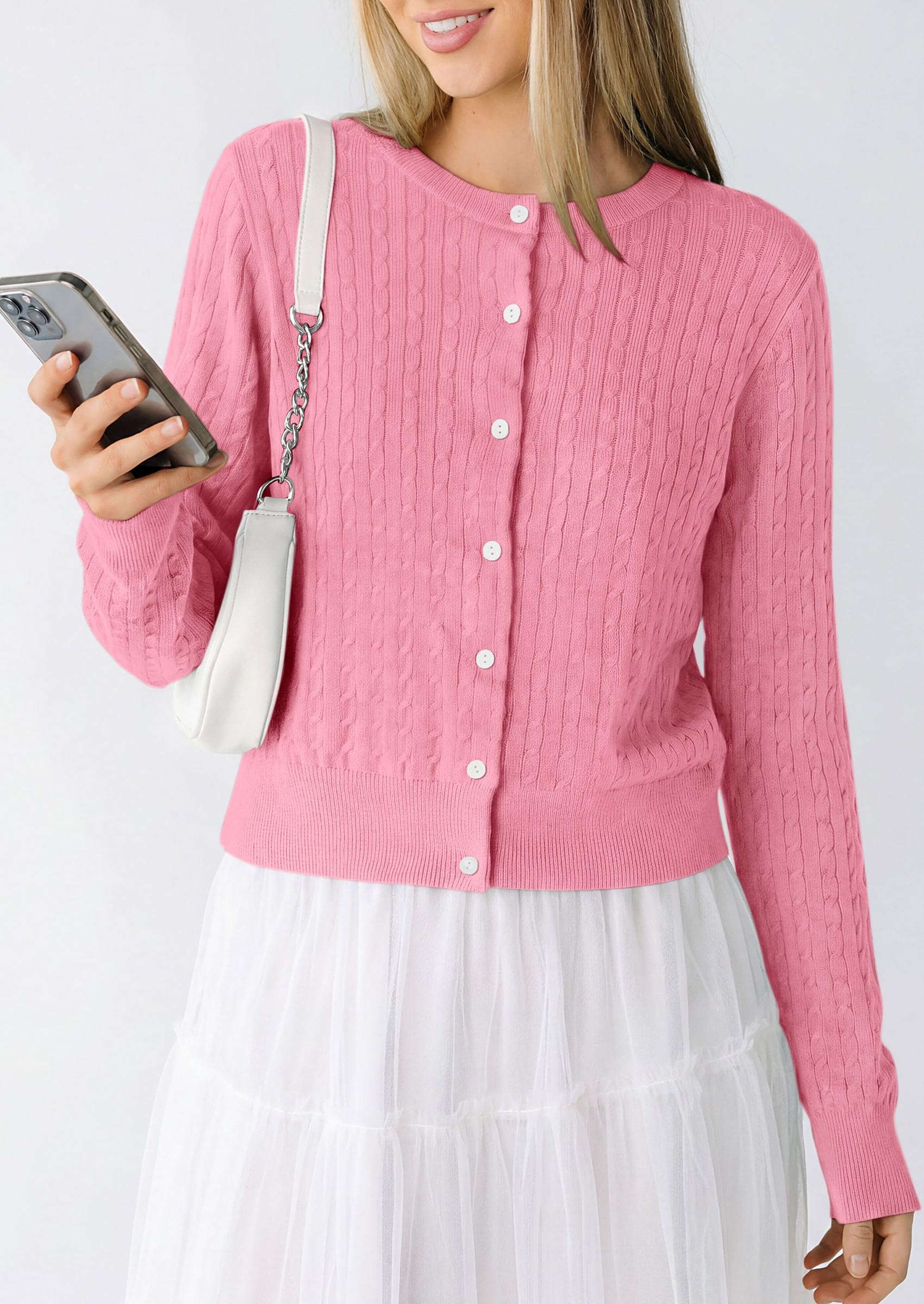 Women Fall Lightweight Cardigans Button Up Cable Knit Sweaters