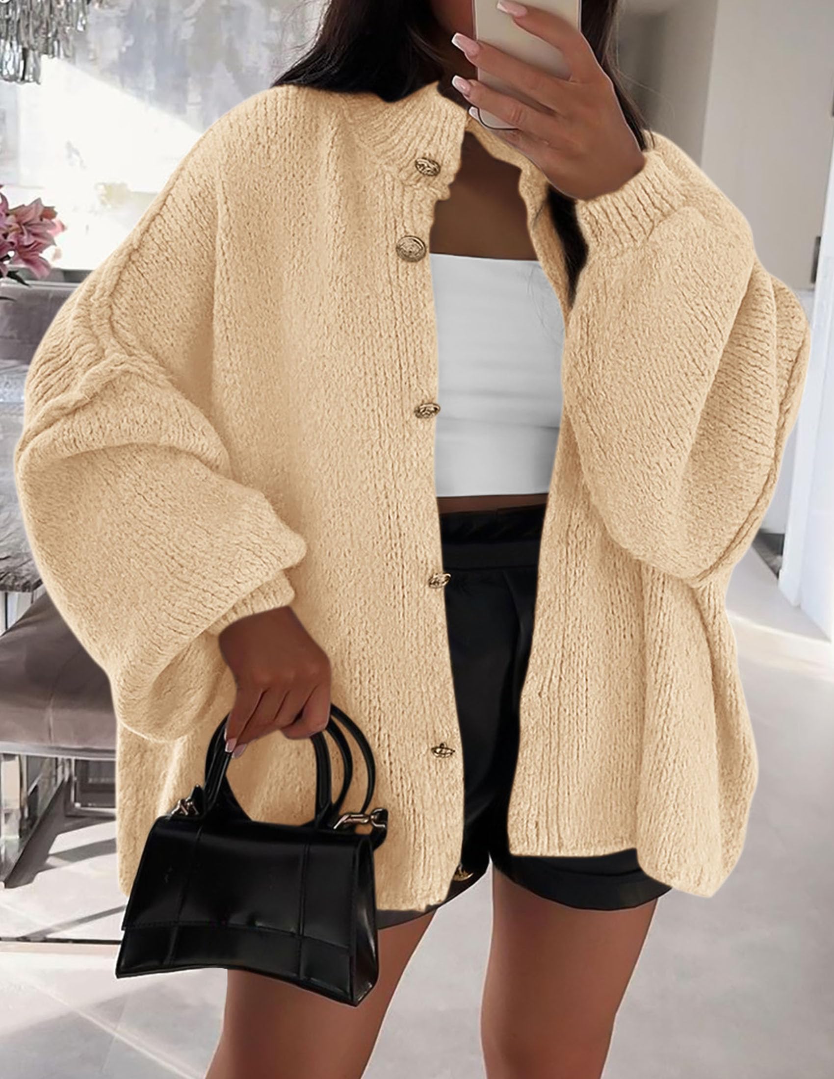 Women's Oversized Chunky Cardigan Sweaters(Beige,Small)