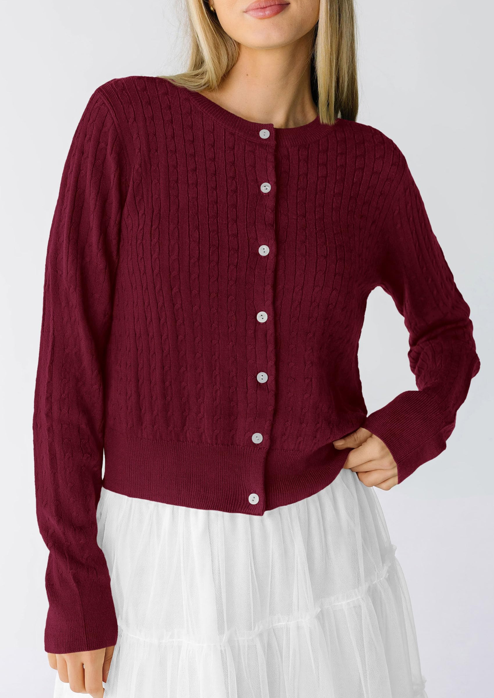 Women Fall Lightweight Cardigans Button Up Cable Knit Sweaters