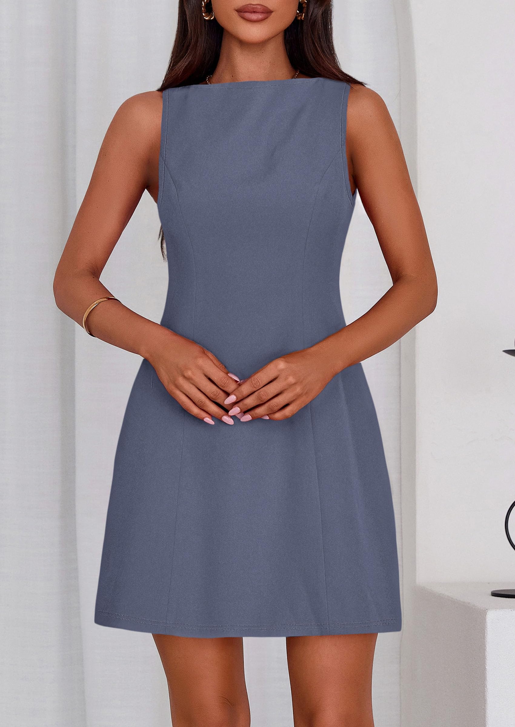 Women's Formal Short Dresses A Line Mini Dress,Dusty Blue,XS