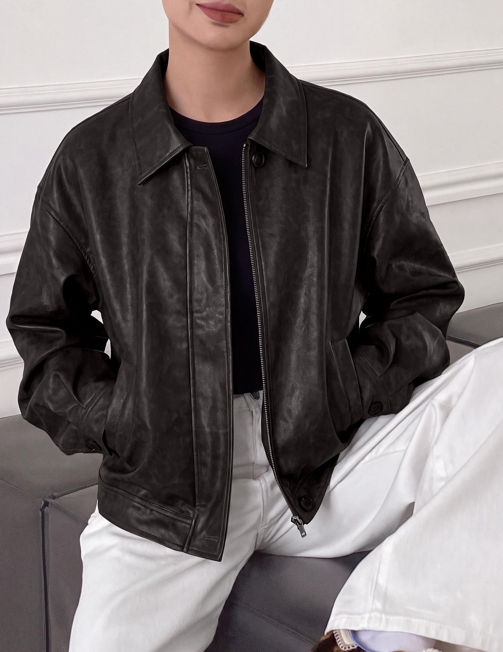 Women's Faux Leather Oversized Motorcycle Jackets Fall Outfits