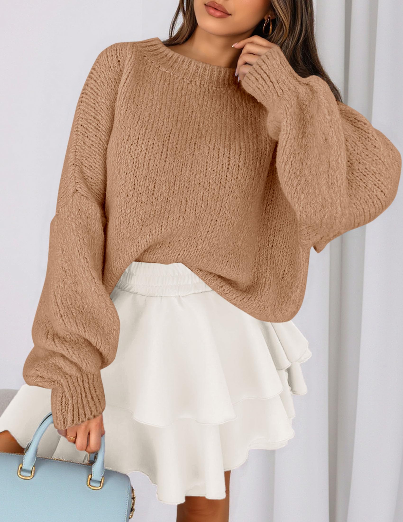 Women's Chunky Knit Oversized Pullover Sweaters,Khaki,XL