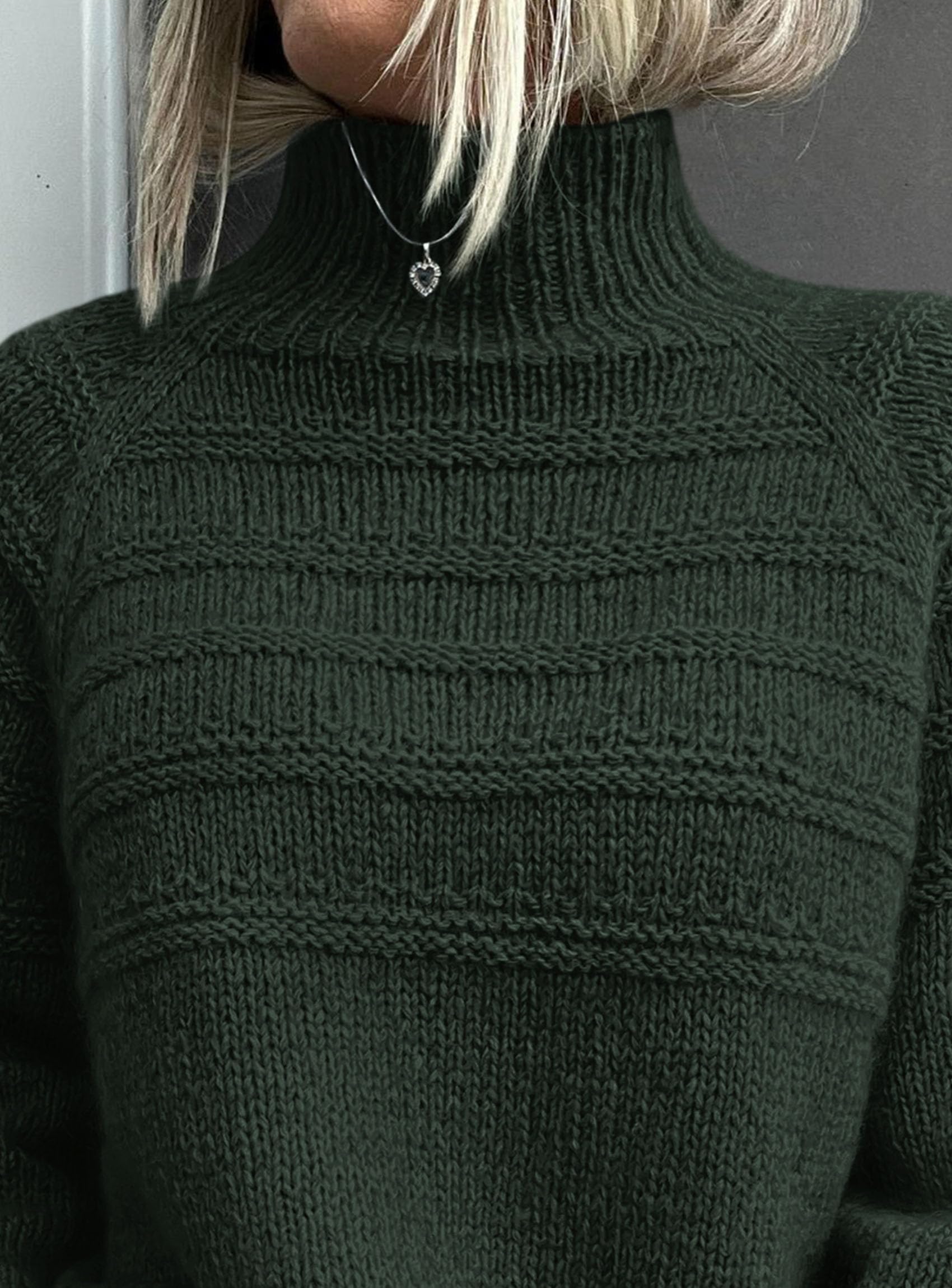 Women's Chunky Knit Mock Neck Pullover Sweaters,Dark Green,S
