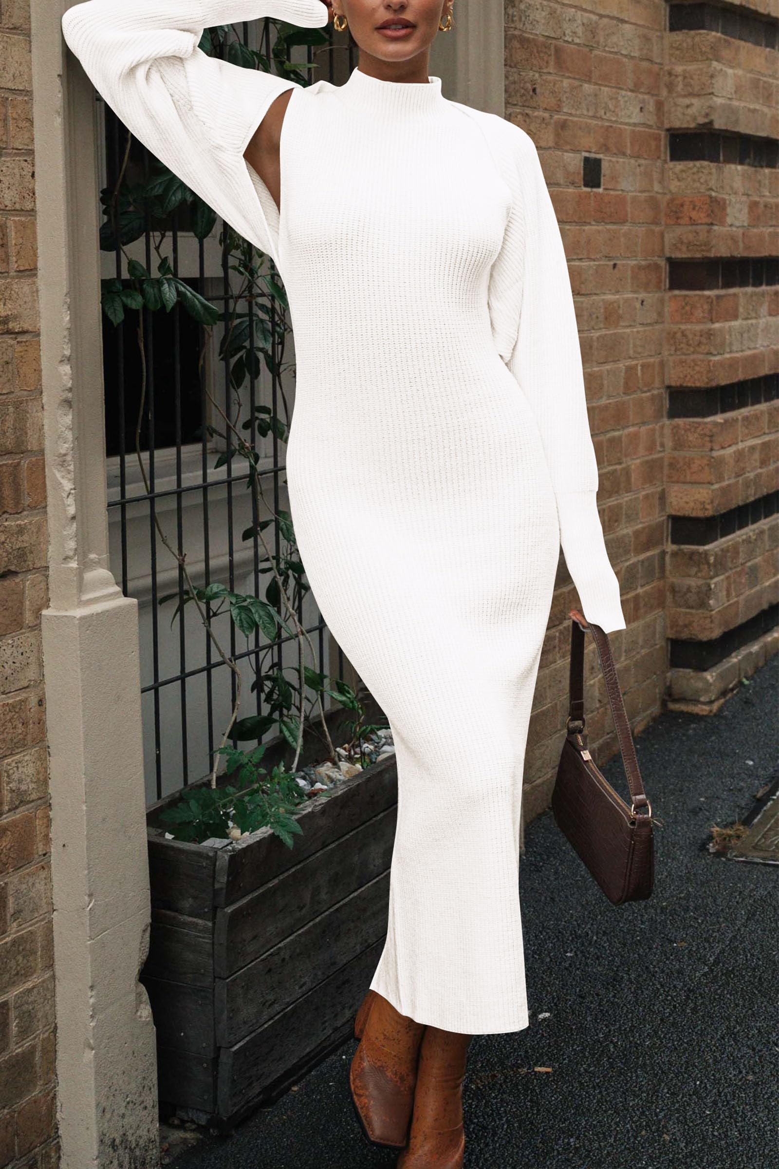 Womens 2 Piece Ribbed Knit Sweater Dress Set Date Night Outfit