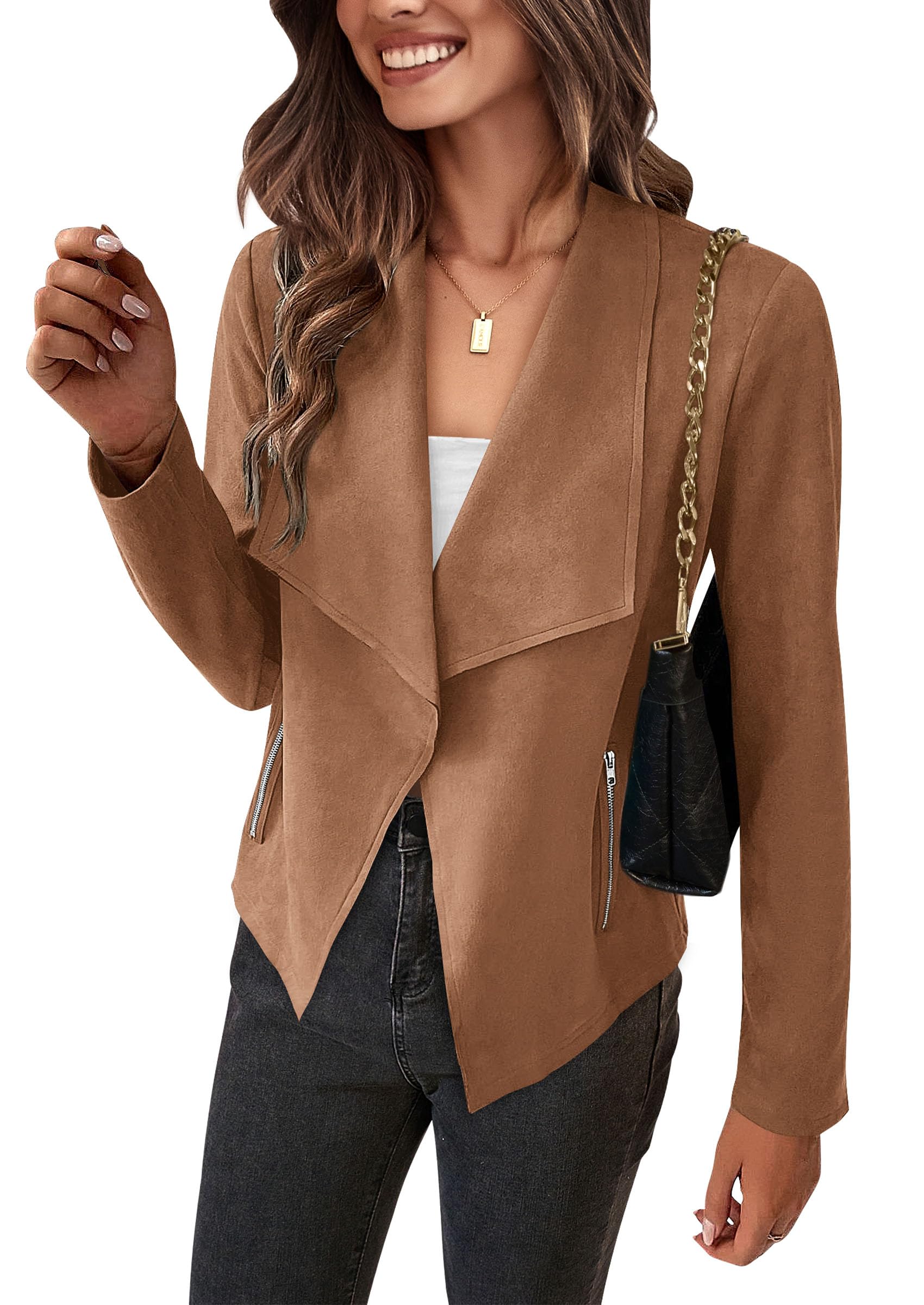 Women's Fall Fashion Faux Suede Jackets(Camel,Small)