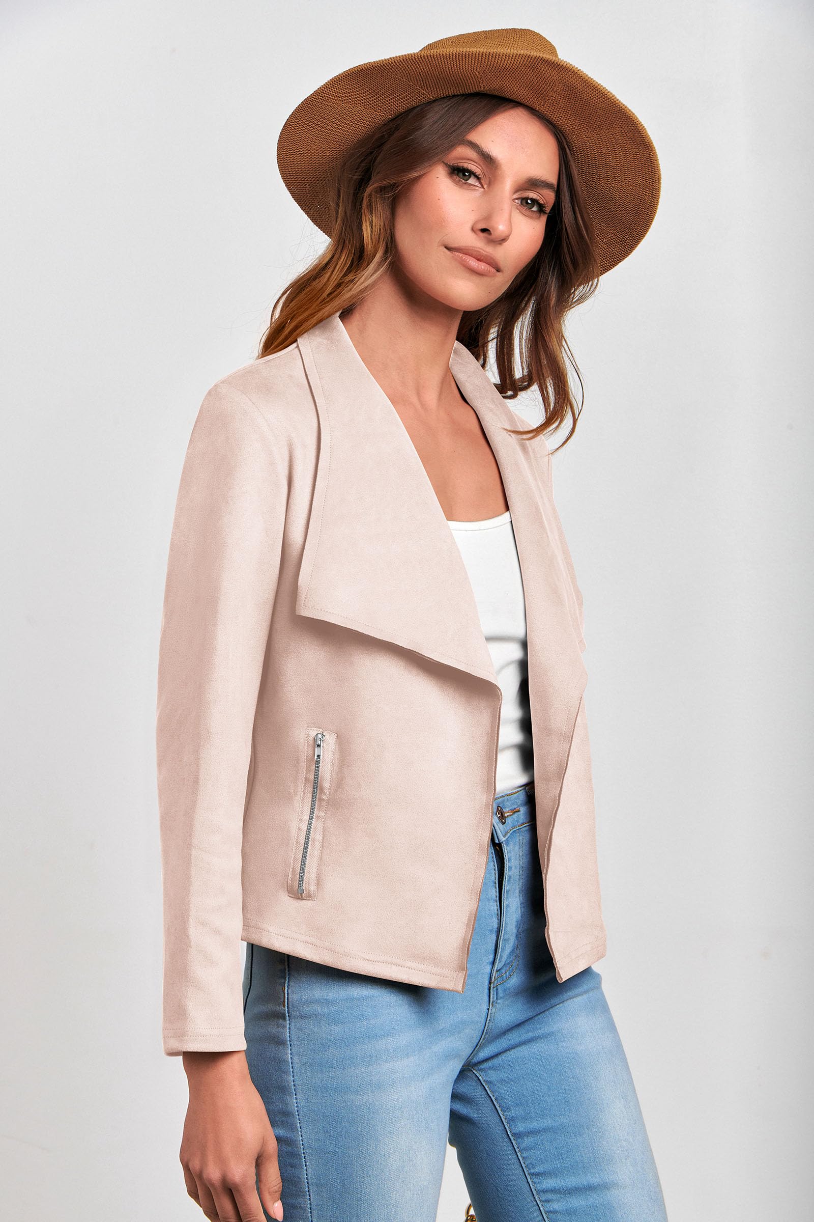 Women's Fall Fashion Faux Suede Jackets(Beige Apricot,Medium)